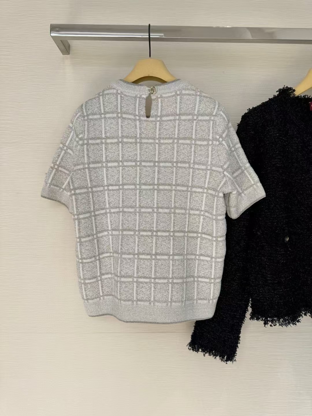 Gucci Wool Blend Plaid Cardigan & Knit Top Set - Silver Thread Accents 5 a1743490733710 2546