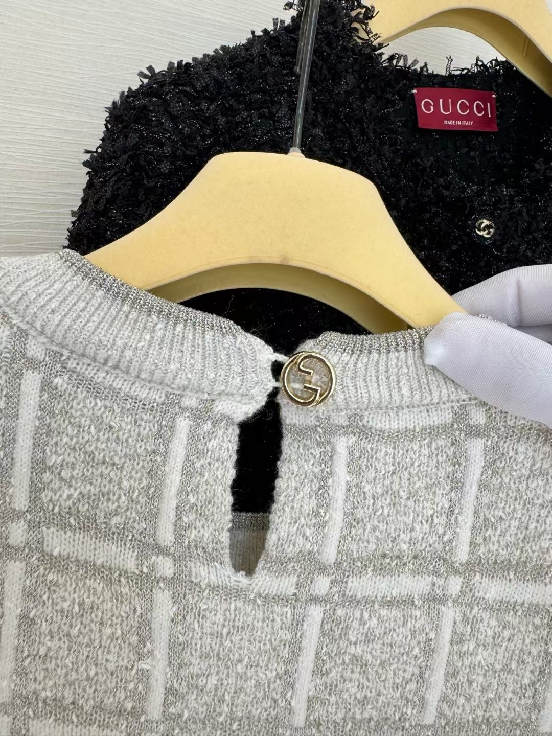 Gucci Wool Blend Plaid Cardigan & Knit Top Set - Silver Thread Accents 6 a1743490733759 4514