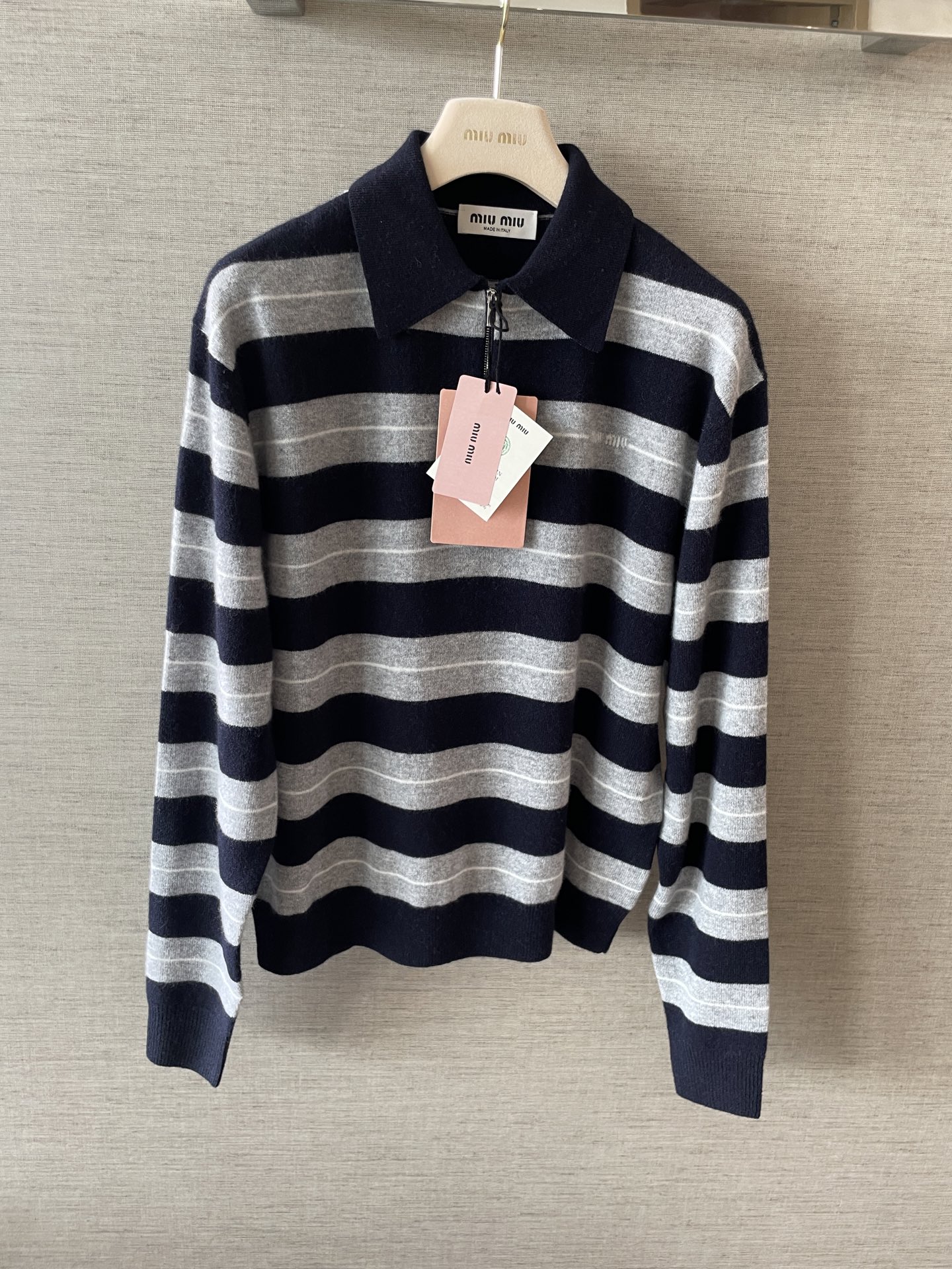 Miu Yarn-Dyed Striped Polo Top: Relaxed Fit, Exquisite Detailing 6 a1759897030490 8046