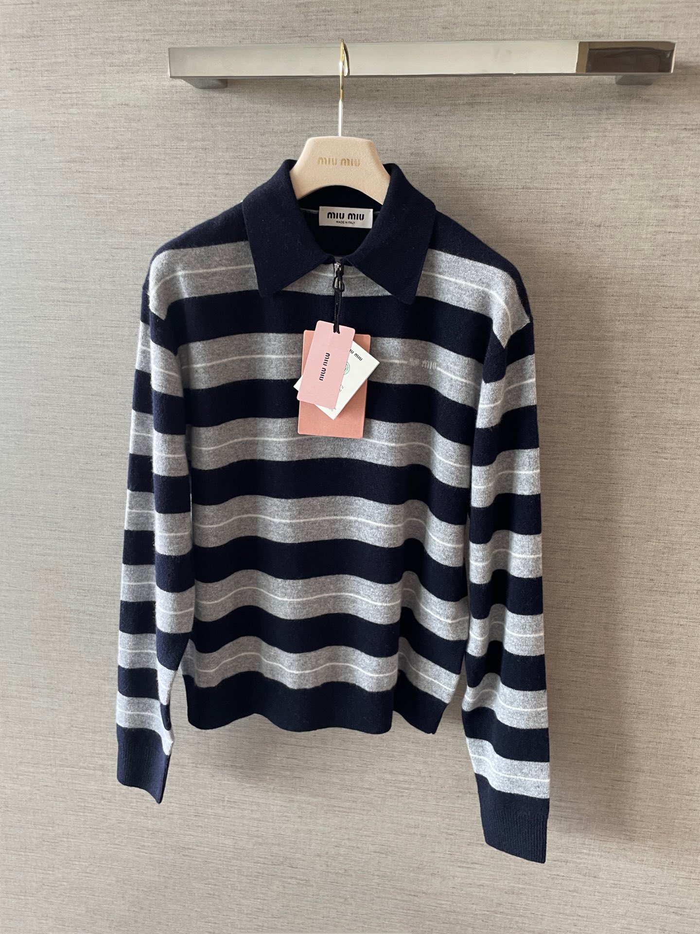 Miu Yarn-Dyed Striped Polo Top: Relaxed Fit, Exquisite Detailing 4 a1759897030494 8453