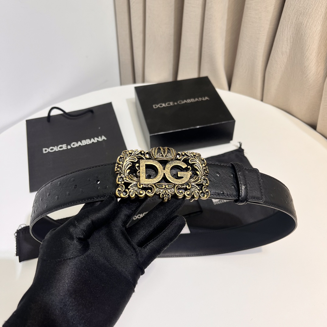 Dolce&Gabbana 新款 鞍皮腰带，简约配饰，缀以个性化钌色电镀金属 DG 徽标搭扣 4.0cm
