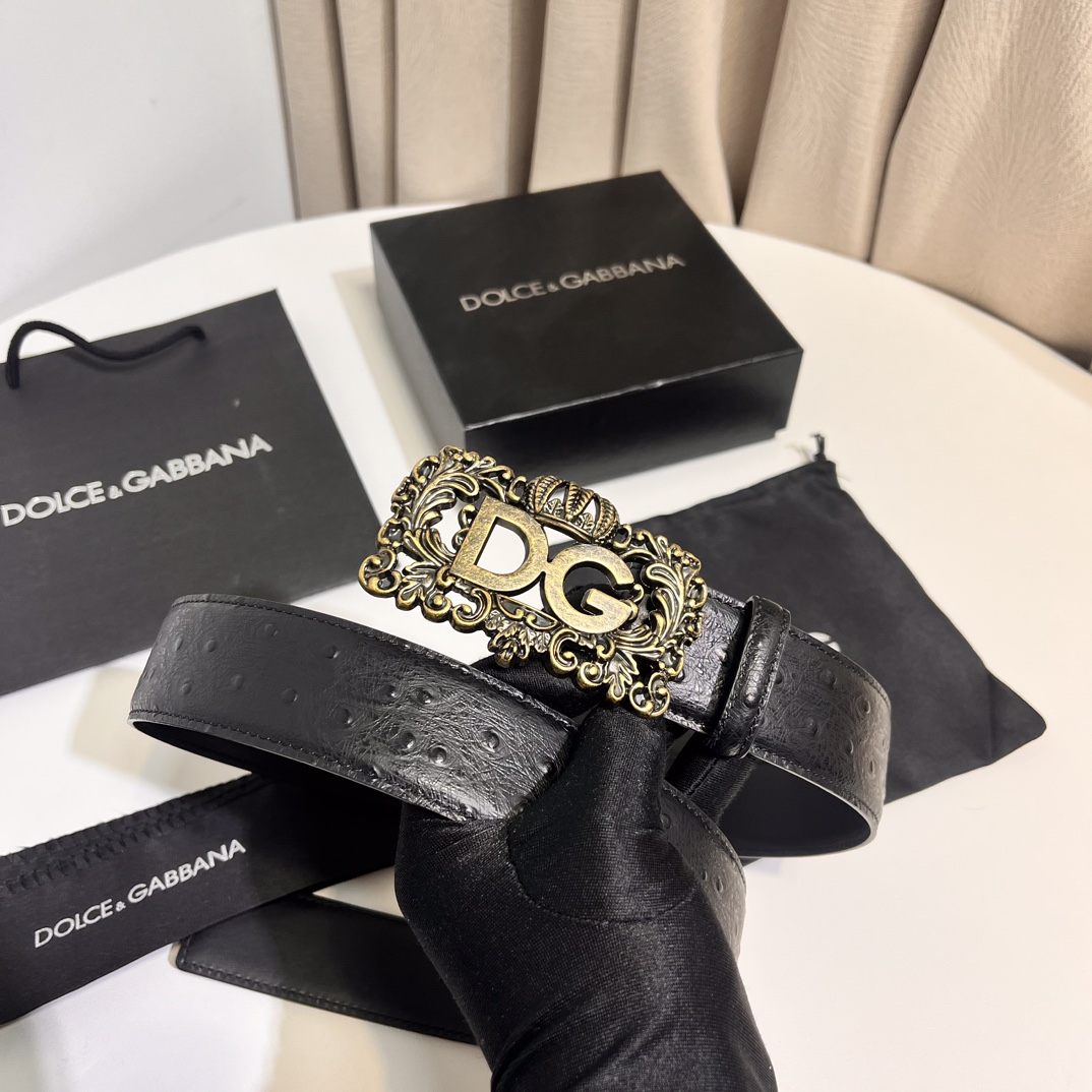 Dolce&Gabbana 新款 鞍皮腰带，简约配饰，缀以个性化钌色电镀金属 DG 徽标搭扣 4.0cm