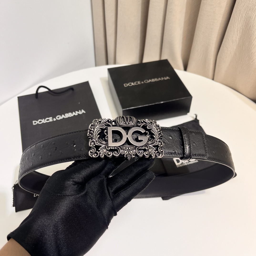 Dolce&Gabbana 新款 鞍皮腰带，简约配饰，缀以个性化钌色电镀金属 DG 徽标搭扣 4.0cm