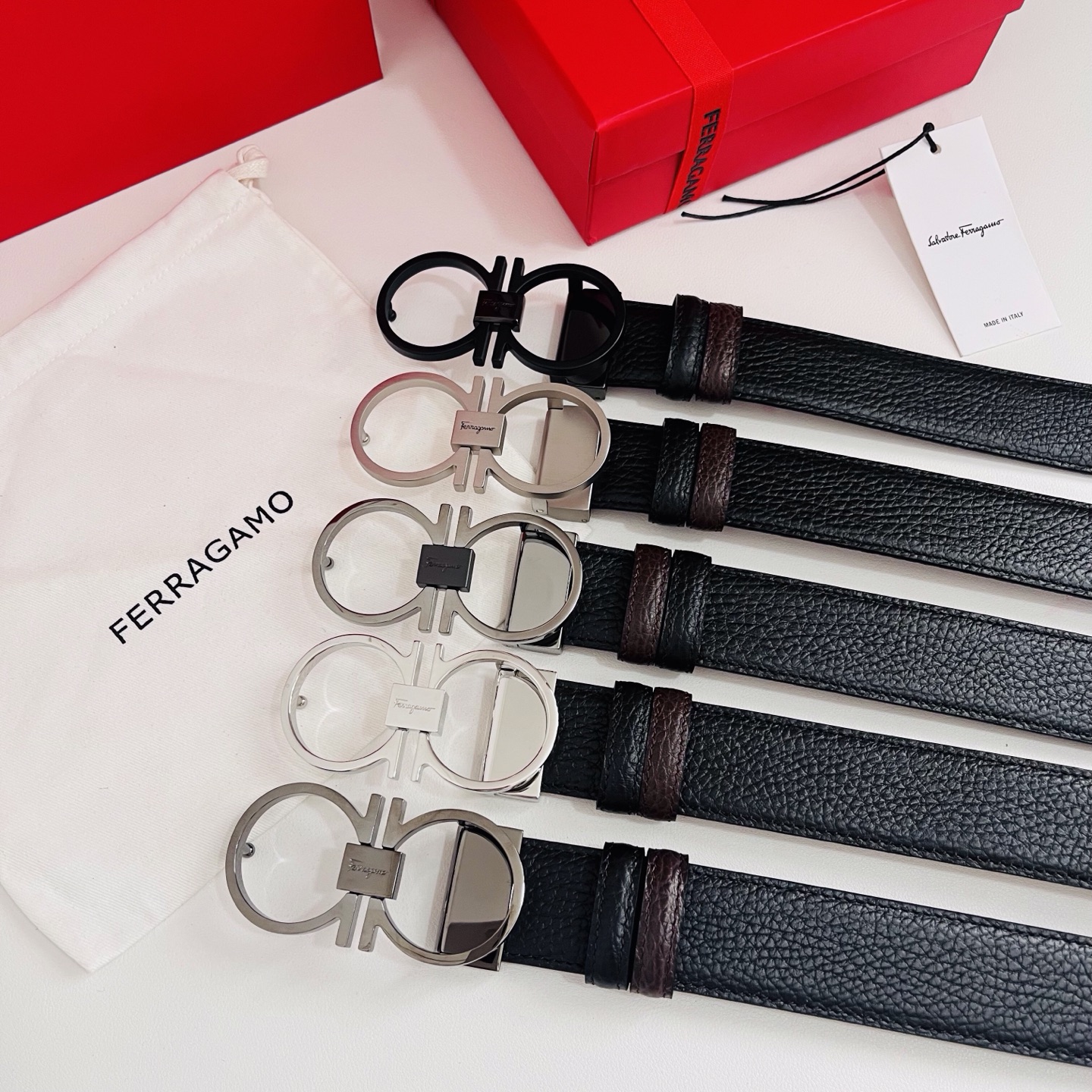 Ferragamo，菲拉格慕 ，宽度3.5cm 高级定制款男士皮带 黑咖双面进口牛皮 可双面使用 自行选