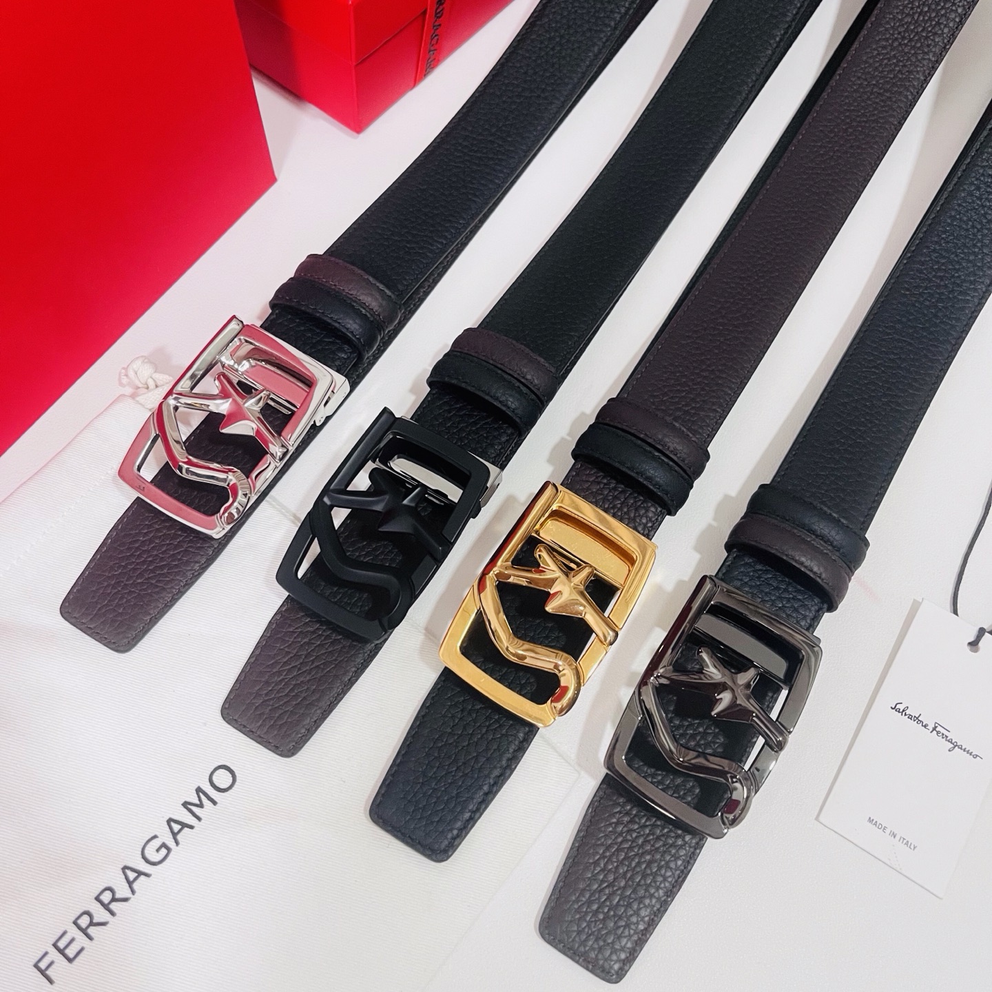 Ferragamo，菲拉格慕 ，宽度3.5cm 高级定制款男士皮带 黑咖双面进口牛皮 可双面使用 自行选