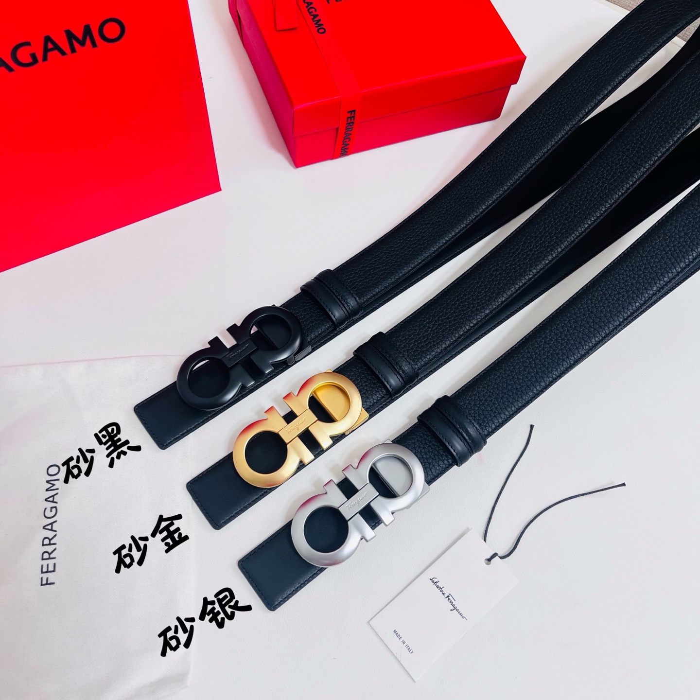 Ferragamo，菲拉格慕 ，宽度3.5cm 高级定制款男士皮带 荔枝皮底双面进口牛皮 可双面使用 自行选择搭配 真材