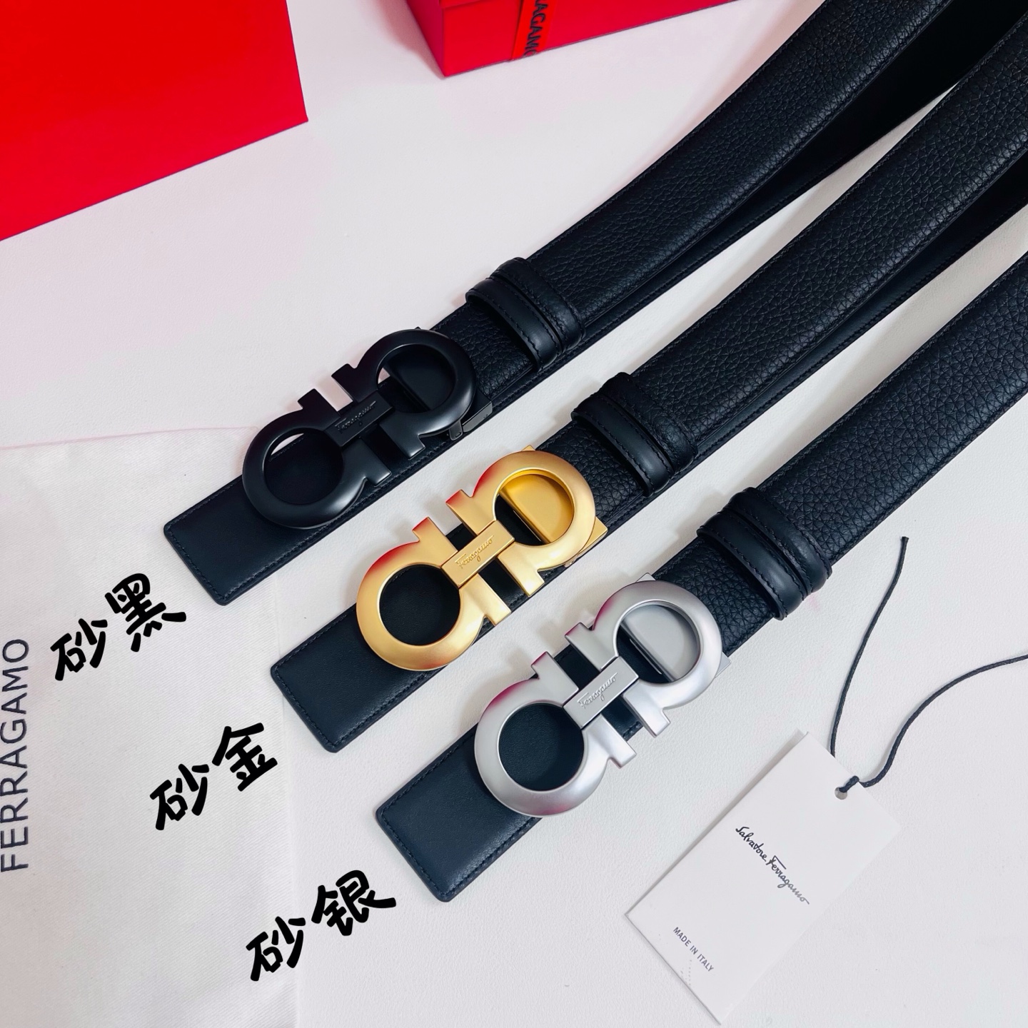 Ferragamo，菲拉格慕 ，宽度3.5cm 高级定制款男士皮带 荔枝皮底双面进口牛皮 可双面使用 自行选择搭配 真材