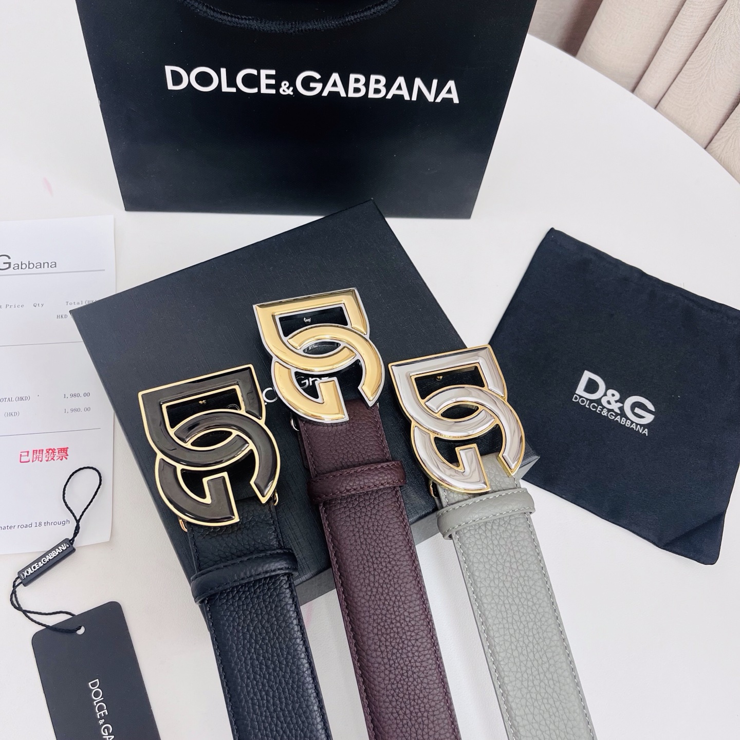 Dolce&Gabbana 新款 荔枝纹双色，电镀金属徽标搭扣•搭扣下方设有点扣• 无镍搭扣与配件• 意大利制造 4.0