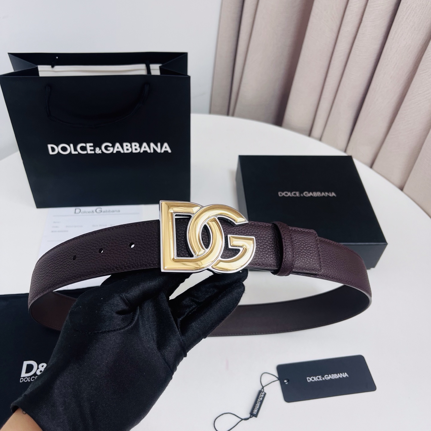 Dolce&Gabbana 新款 荔枝纹双色，电镀金属徽标搭扣•搭扣下方设有点扣• 无镍搭扣与配件• 意大利制造 4.0