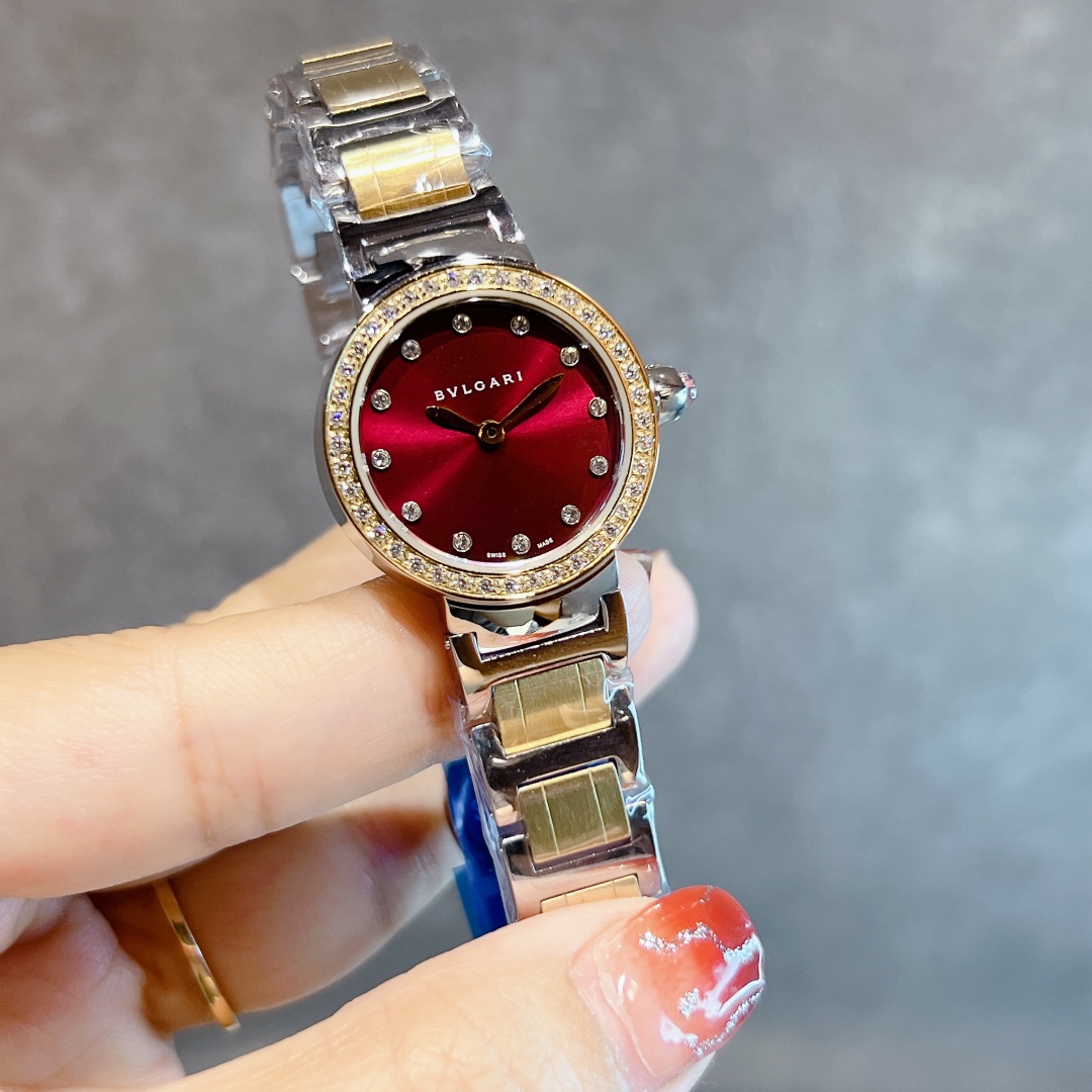 Bvlgari Bvlgari Bvlgari Mini silver case, diamond bezel, burgundy dial, silver bracelet 26mm Women's Quartz