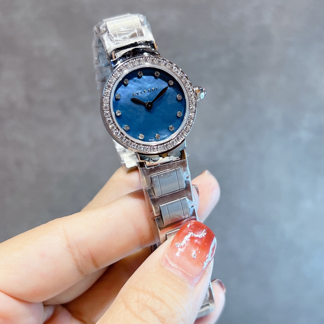 Bvlgari Bvlgari Bvlgari Mini silver case, diamond bezel, burgundy dial, silver bracelet 26mm Women's Quartz