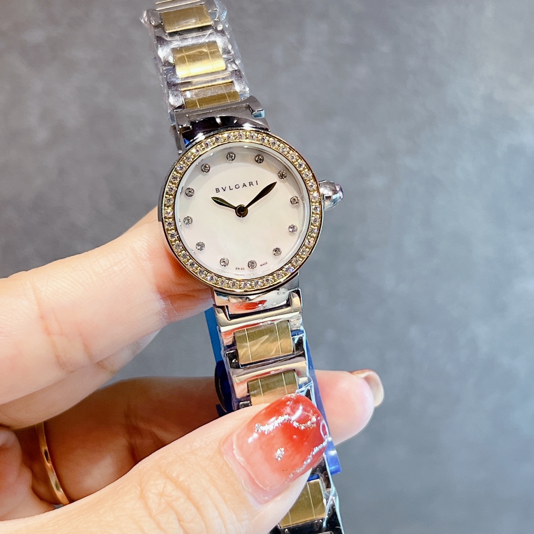Bvlgari Bvlgari Bvlgari Mini silver case, diamond bezel, burgundy dial, silver bracelet 26mm Women's Quartz