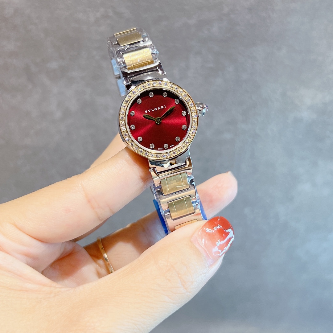 Bvlgari Bvlgari Bvlgari Mini Two-tone steel and gold case, diamond bezel, white or burgundy dial, two-tone steel and gold bracelet 26mm Women's Quartz