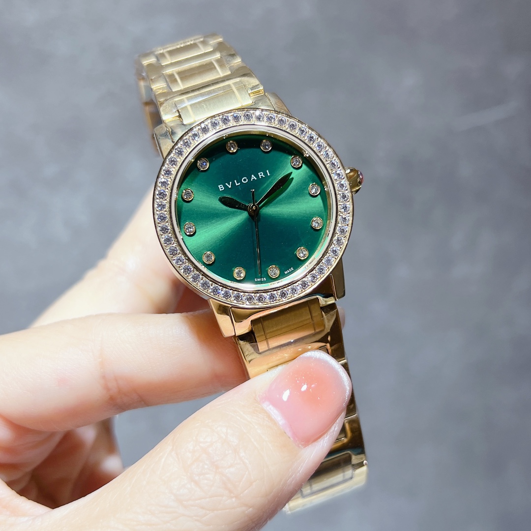 Bvlgari Bvlgari Bvlgari gold case and bracelet, diamond bezel, blue dial 33mm Women's Quartz