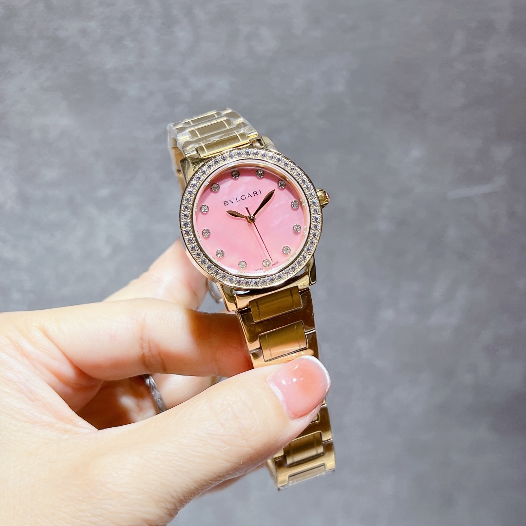 Bvlgari Bvlgari Bvlgari Rose gold-tone case and bracelet, diamond bezel, pink or burgundy dial 33mm Women's Quartz