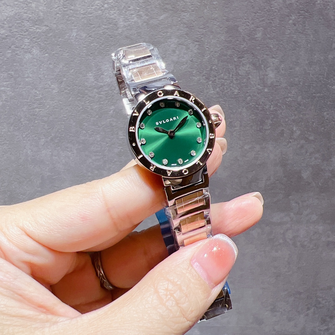 Bvlgari Bvlgari Bvlgari Mini caja y pulsera de acero inoxidable, bisel negro, esfera verde 26 mm Cuarzo para mujer