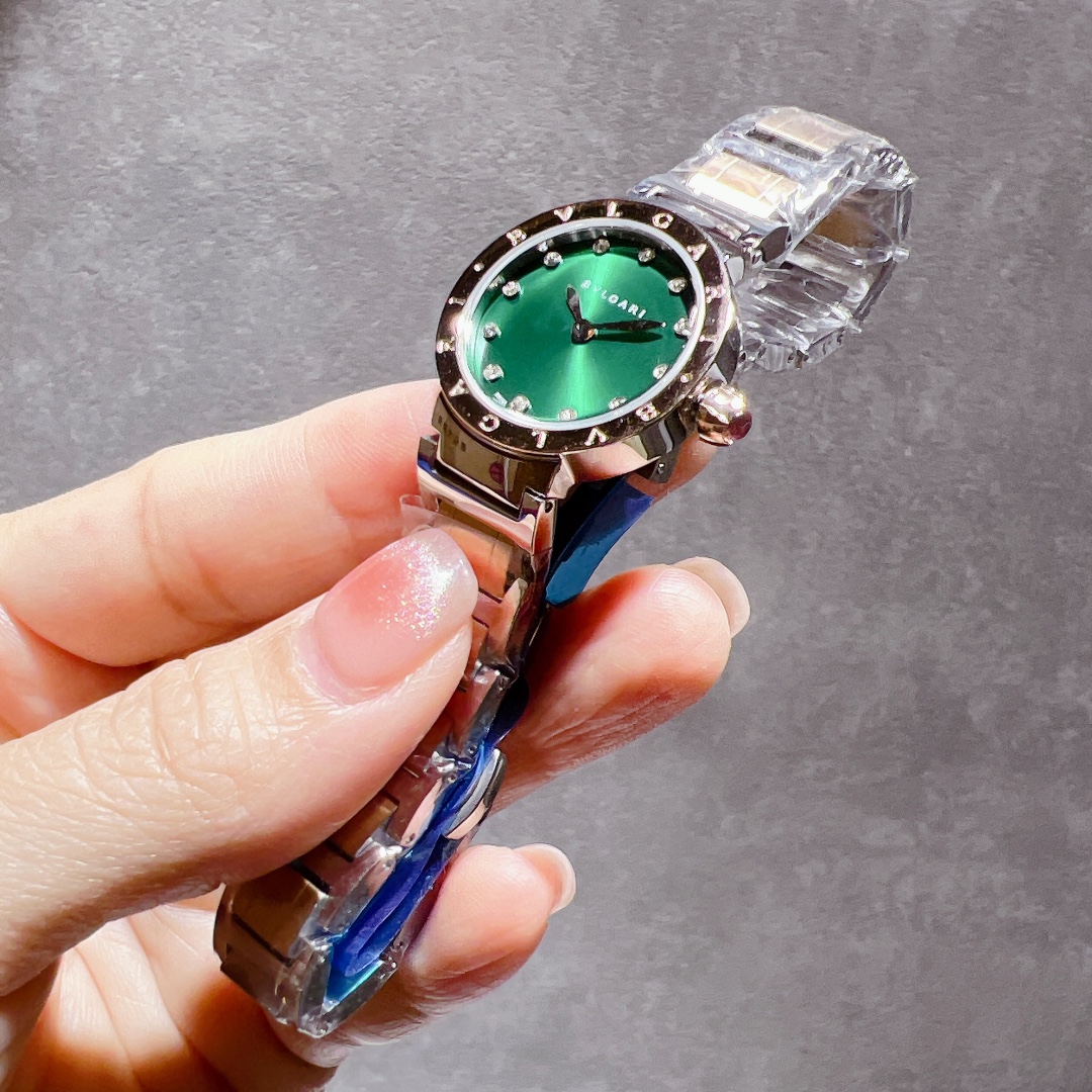 Bvlgari Bvlgari Bvlgari Mini caja y pulsera de acero inoxidable, bisel negro, esfera verde 26 mm Cuarzo para mujer