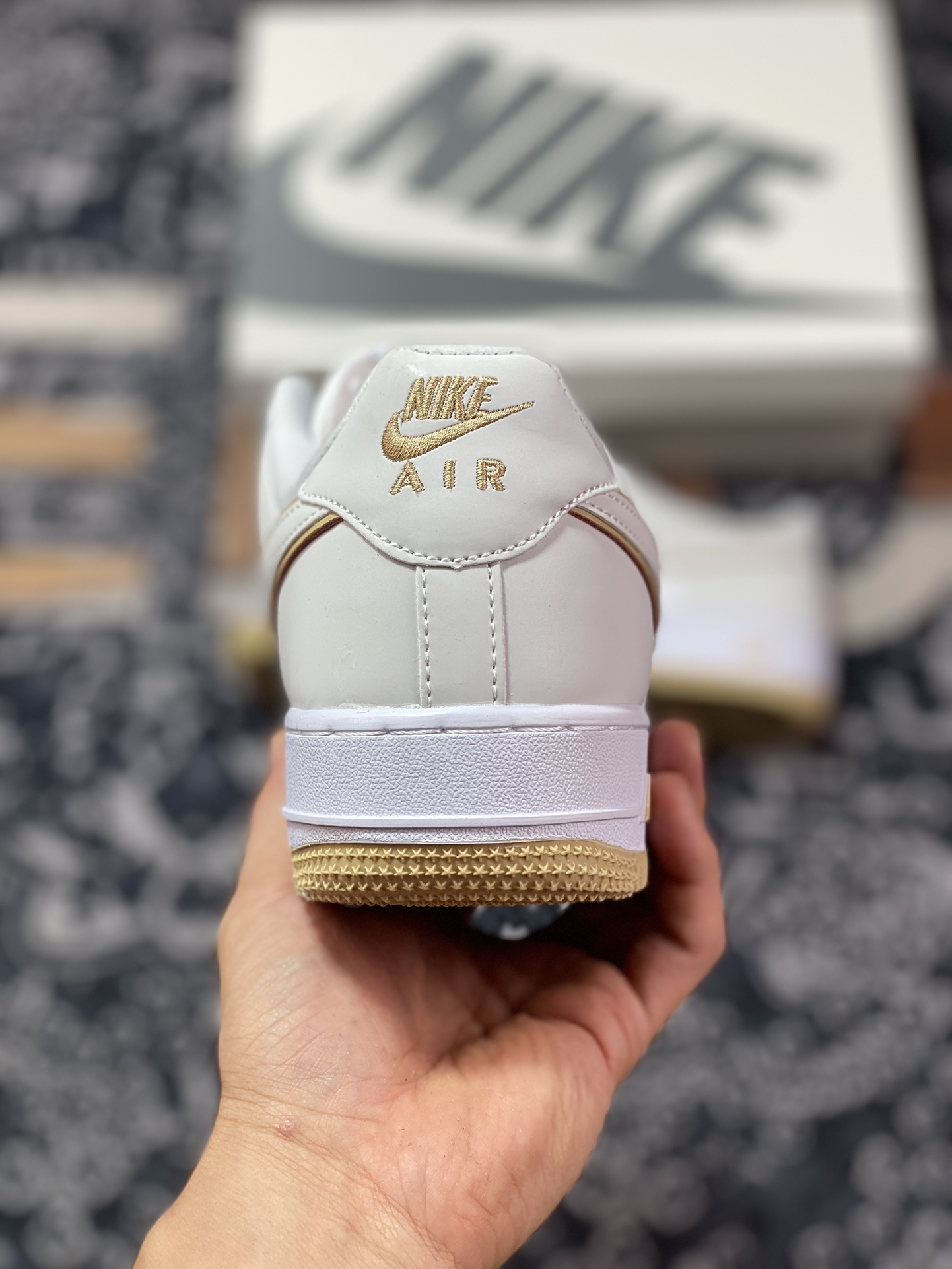 Nike Air Force 1'07 Low ”White/Khaki/Reflection Mini Swoosh” Air Force One Sneakers ”Leather White Khaki Yellow Small Swoosh Reflection” YZ8115-004