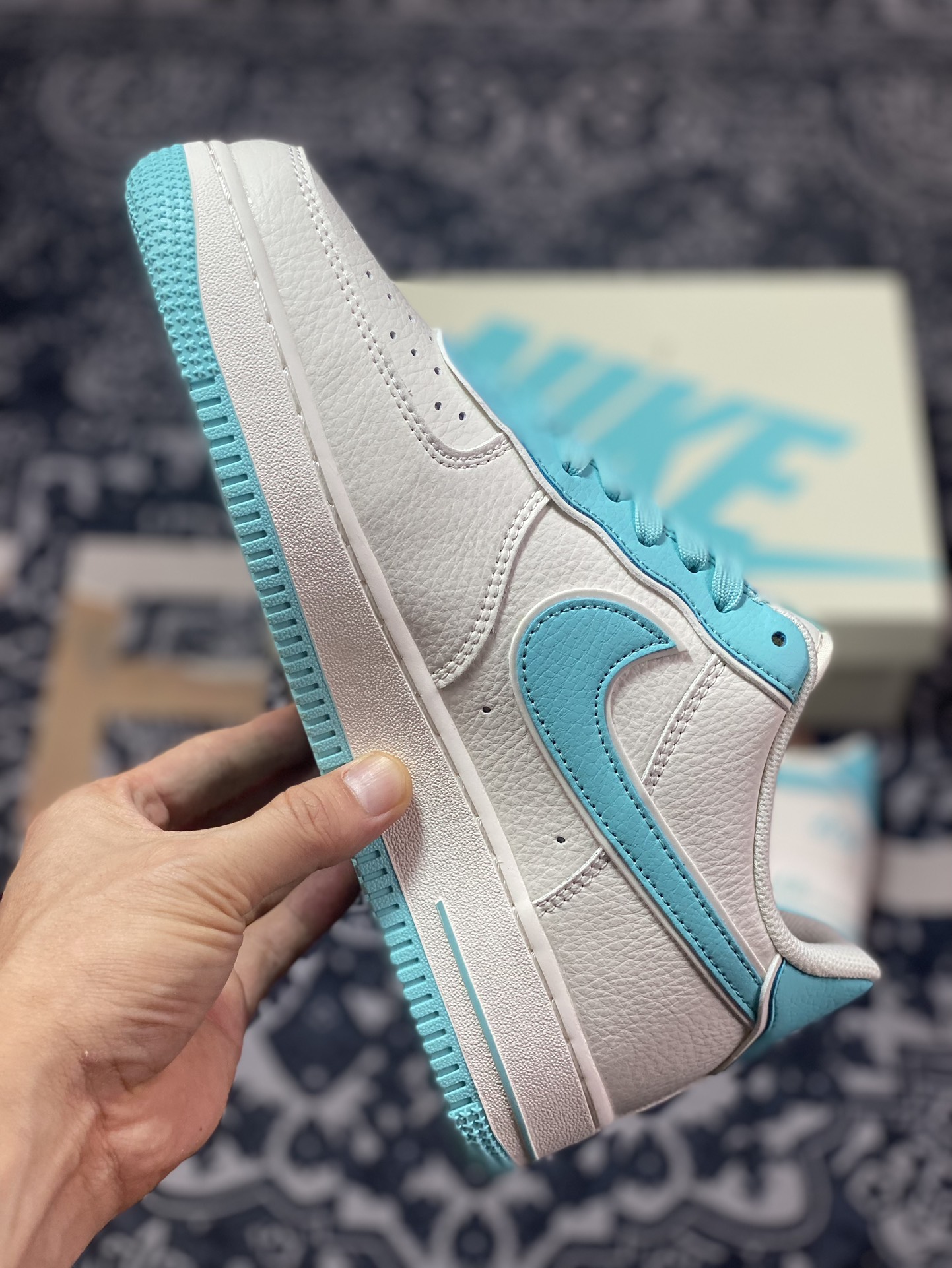 Nike Air Force 1’07 Low”Beige/Tiffany & Co. ”空军一号板鞋“皮革米白蒂芙尼蓝叠钩”JF1983-553