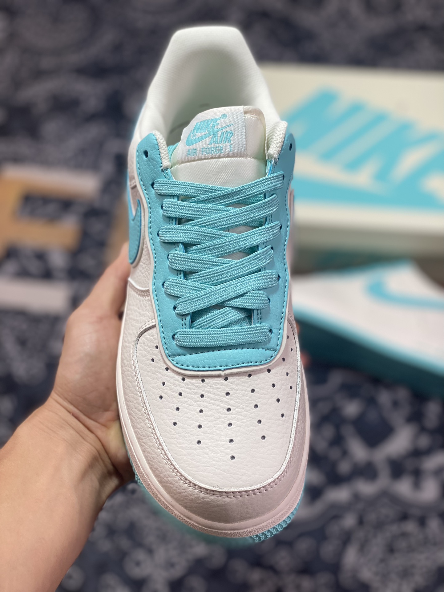 Nike Air Force 1’07 Low”Beige/Tiffany & Co. ”空军一号板鞋“皮革米白蒂芙尼蓝叠钩”JF1983-553