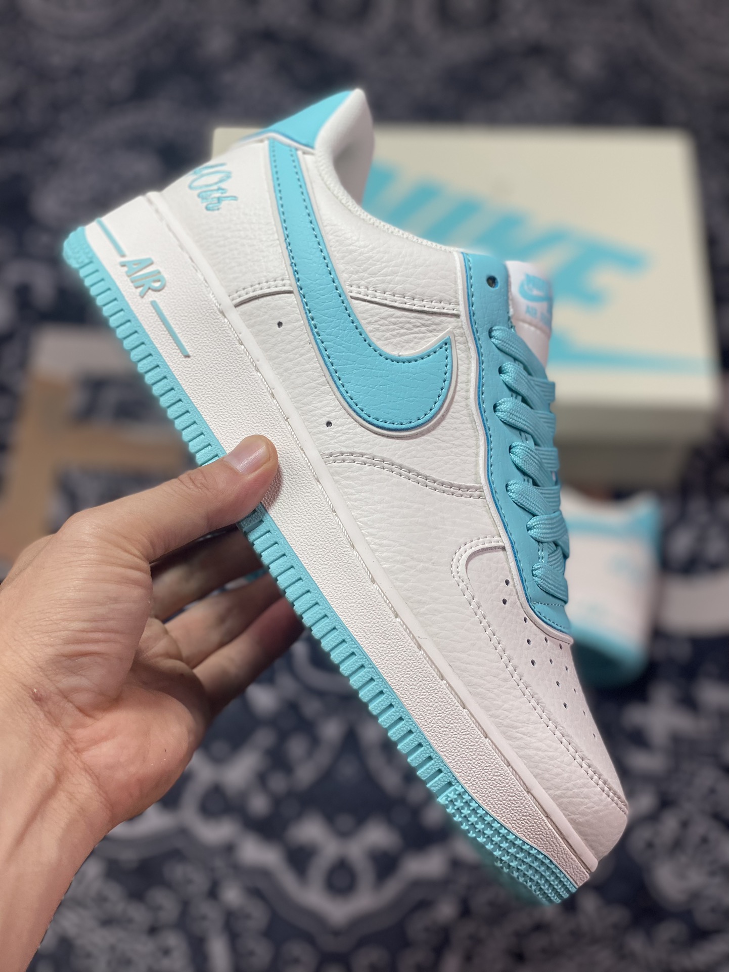 Nike Air Force 1’07 Low”Beige/Tiffany & Co. ”空军一号板鞋“皮革米白蒂芙尼蓝叠钩”JF1983-553