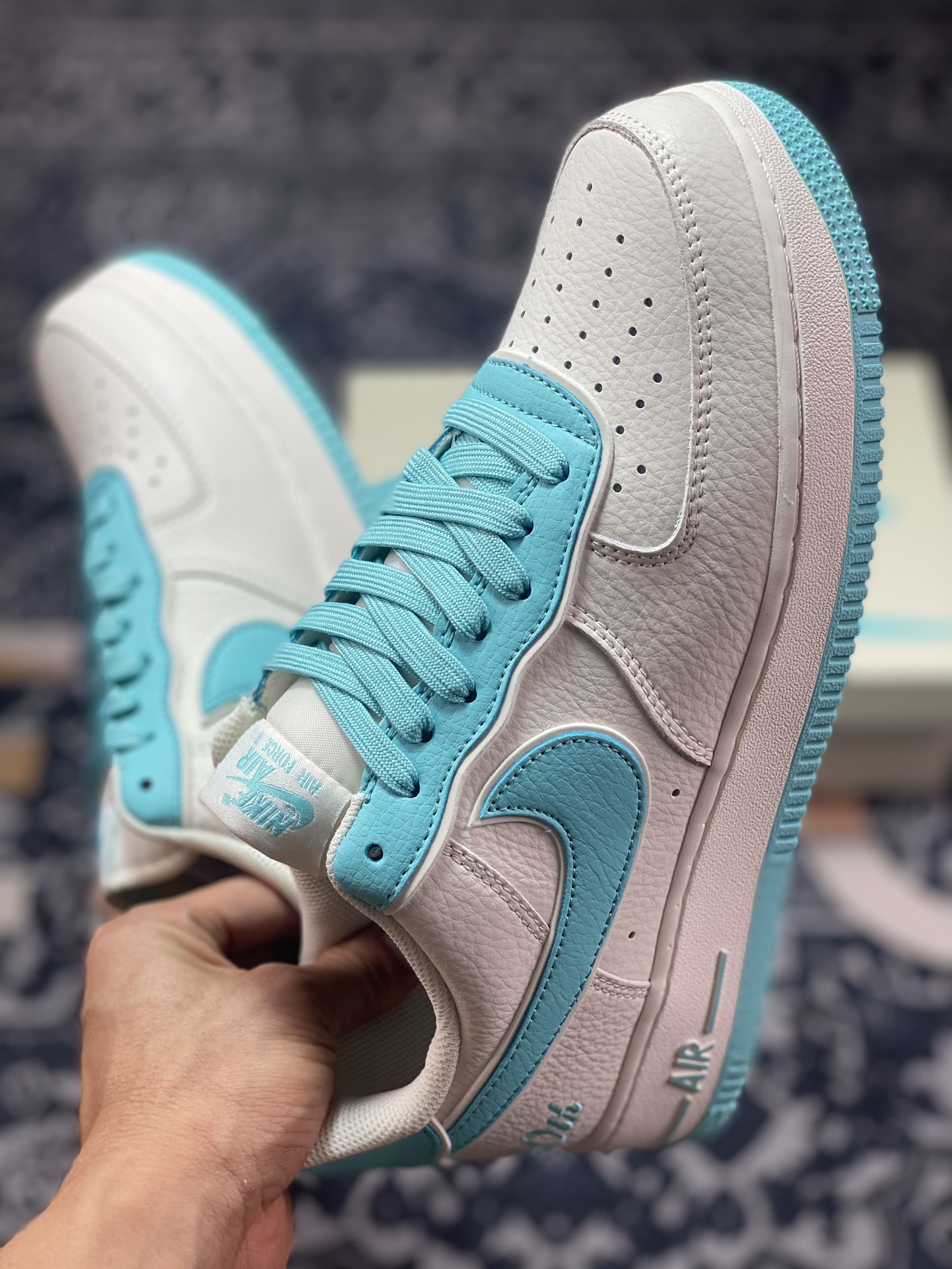 Nike Air Force 1’07 Low”Beige/Tiffany & Co. ”空军一号板鞋“皮革米白蒂芙尼蓝叠钩”JF1983-553