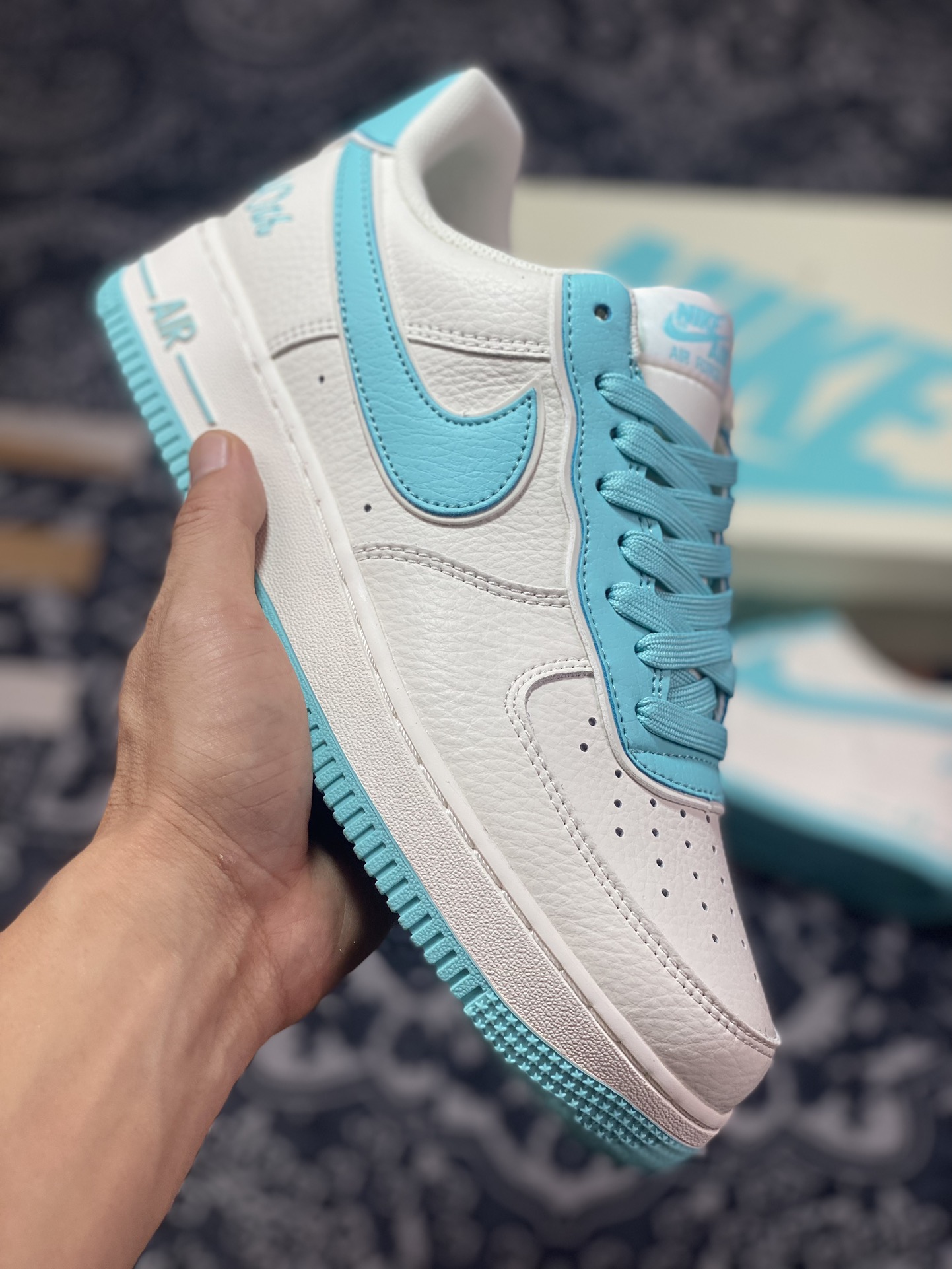 Nike Air Force 1’07 Low”Beige/Tiffany & Co. ”空军一号板鞋“皮革米白蒂芙尼蓝叠钩”JF1983-553