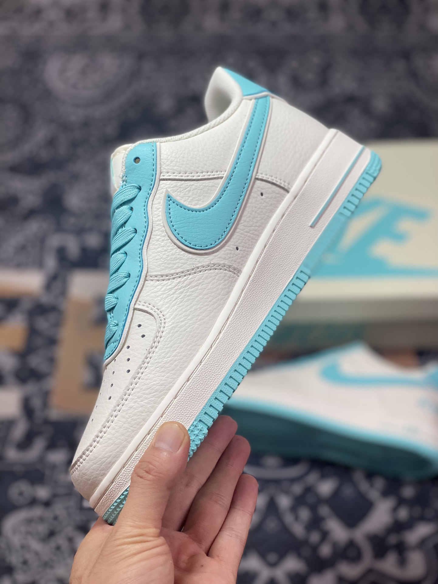 Nike Air Force 1’07 Low”Beige/Tiffany & Co. ”空军一号板鞋“皮革米白蒂芙尼蓝叠钩”JF1983-553