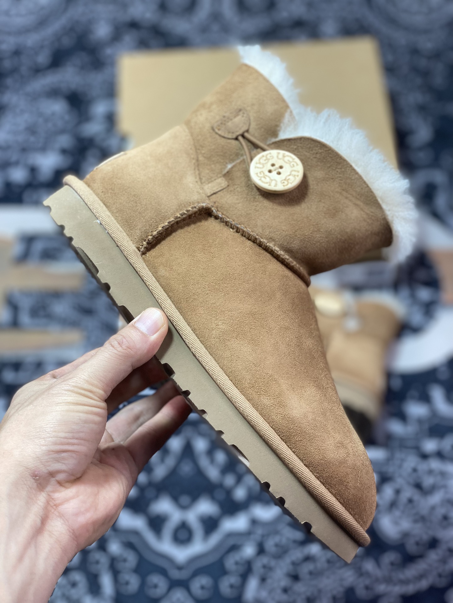 260  UGG W Mini Bailey Button II 迷你贝莉纽扣2.0系列经典女士短靴“栗子棕加绒”1016422-CHE-05