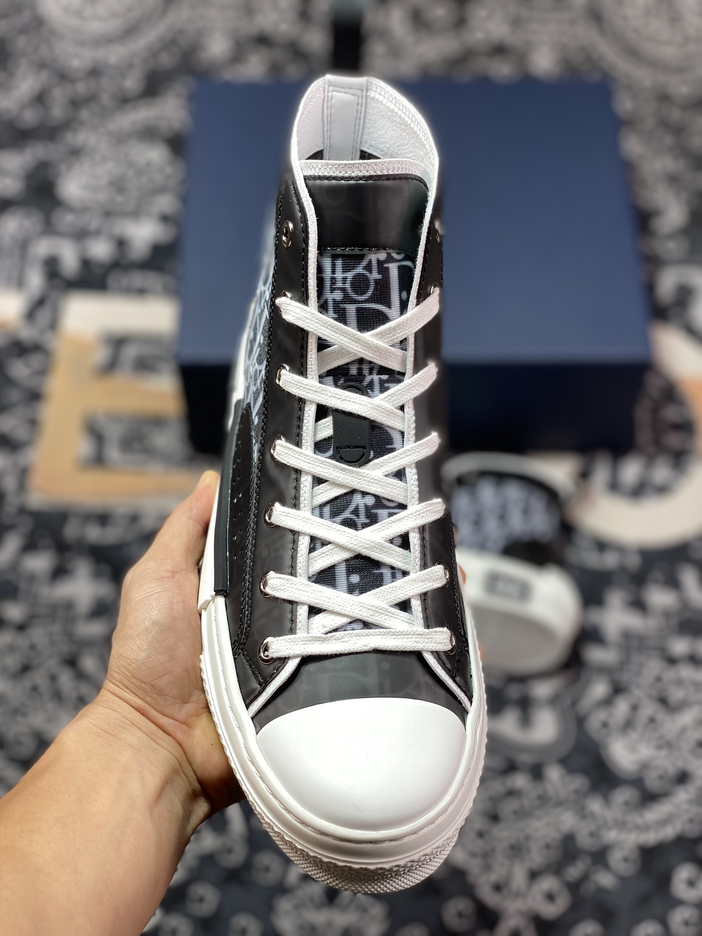 480 迪奥/Dior B23 High Top Sneakers”Oblique”B23系列板鞋“透明拼色黑白CD重影”3SH118YJP_H070