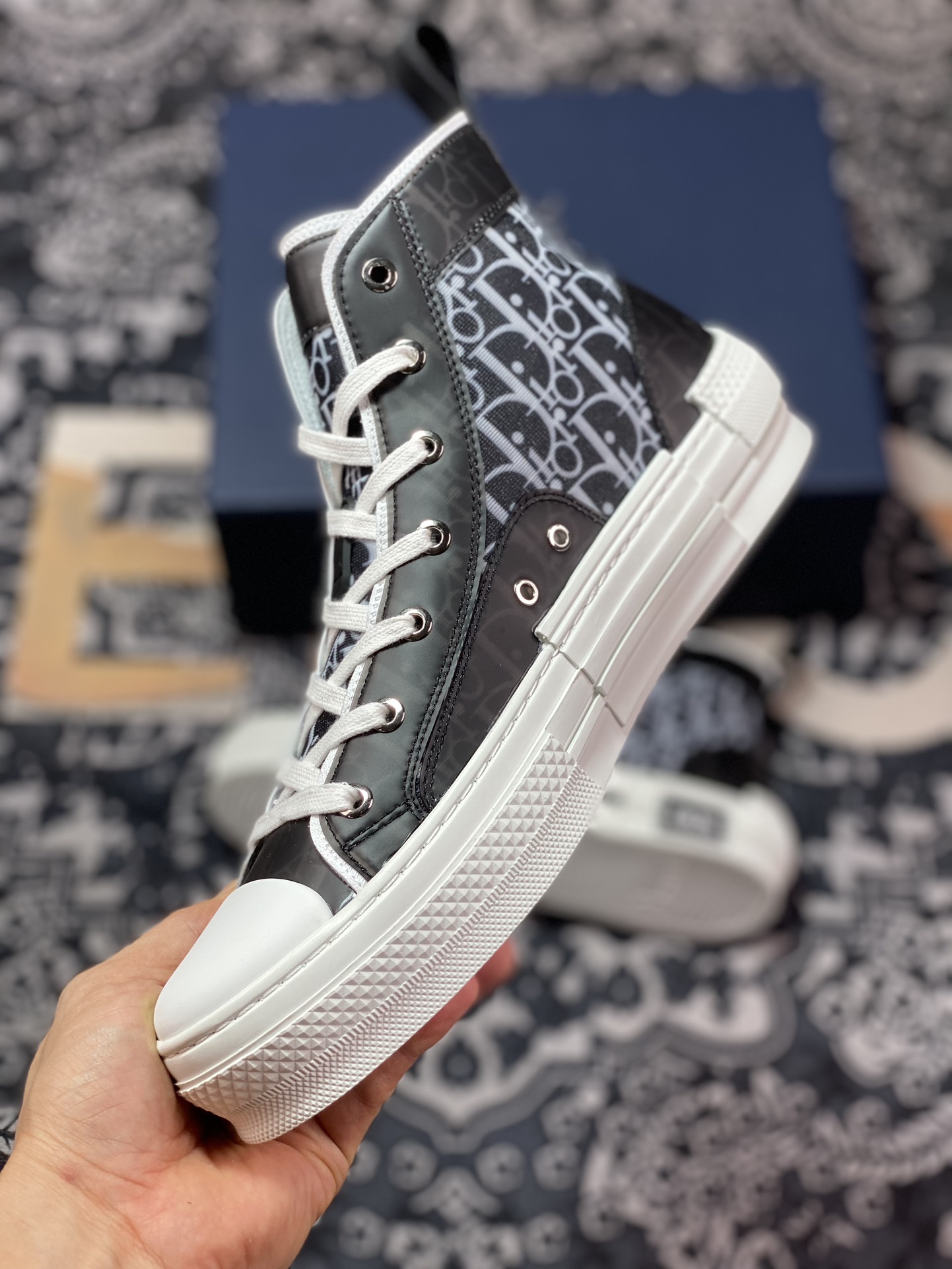 480 迪奥/Dior B23 High Top Sneakers”Oblique”B23系列板鞋“透明拼色黑白CD重影”3SH118YJP_H070