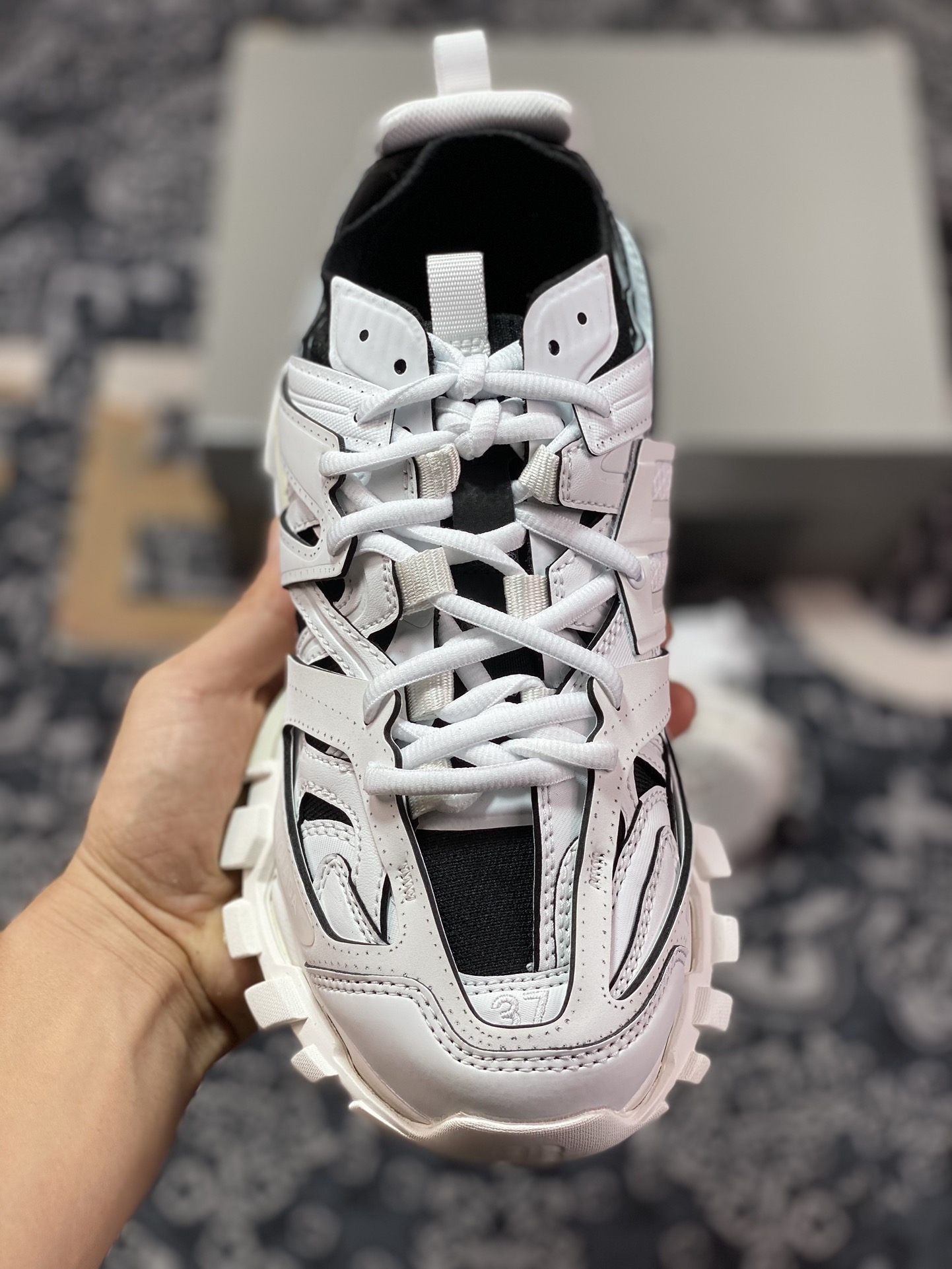 480 巴黎世家BALENCIAGA Track SOCK Trainers 3.0代针织版慢跑鞋“针织白黑LOGO”736328 W3SKC 9010