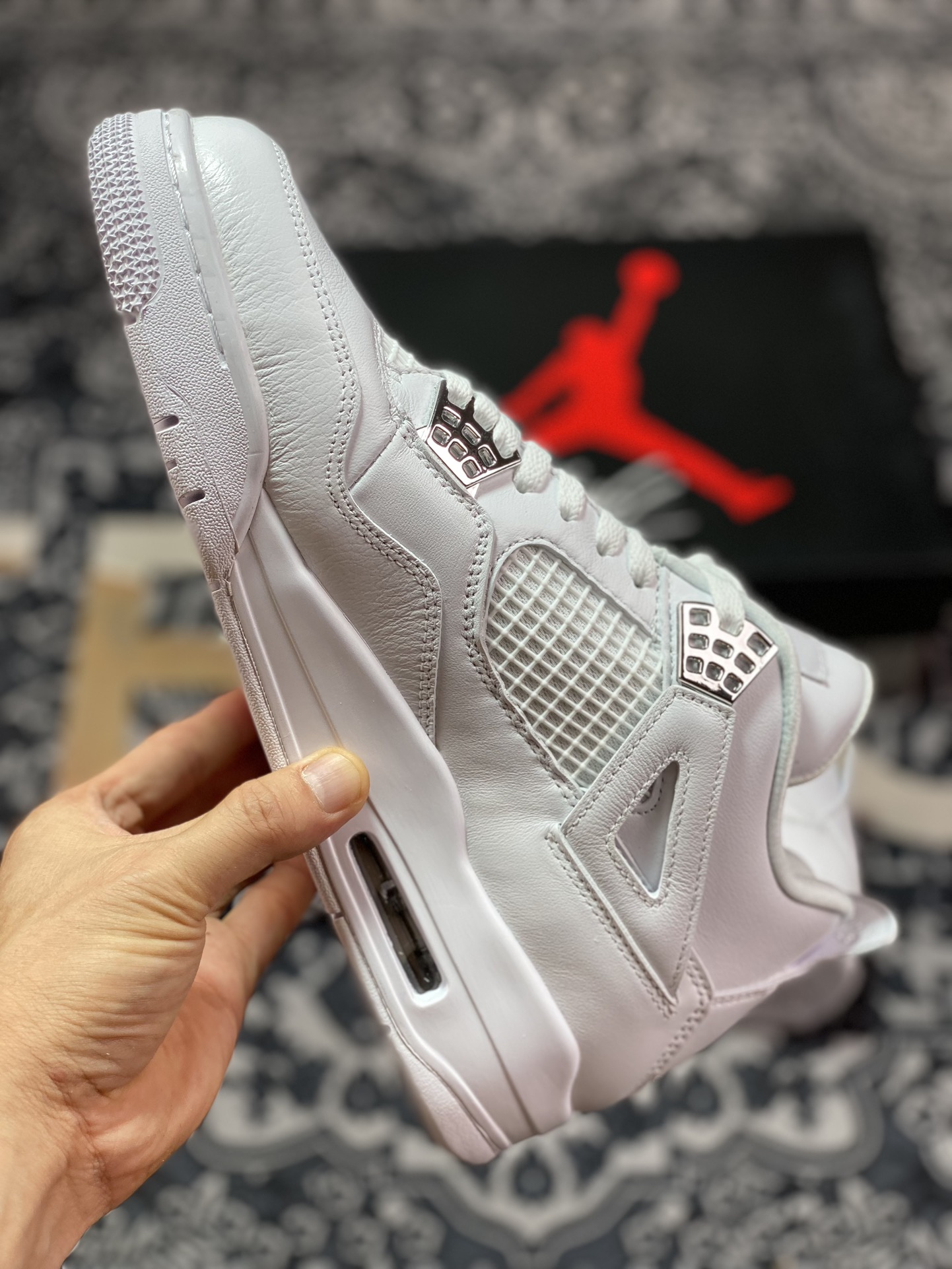 380  New 绿X 巅峰版本 全新升级 Jordan Air Jordan 4 retro pure money 银扣 纯白  308497-100