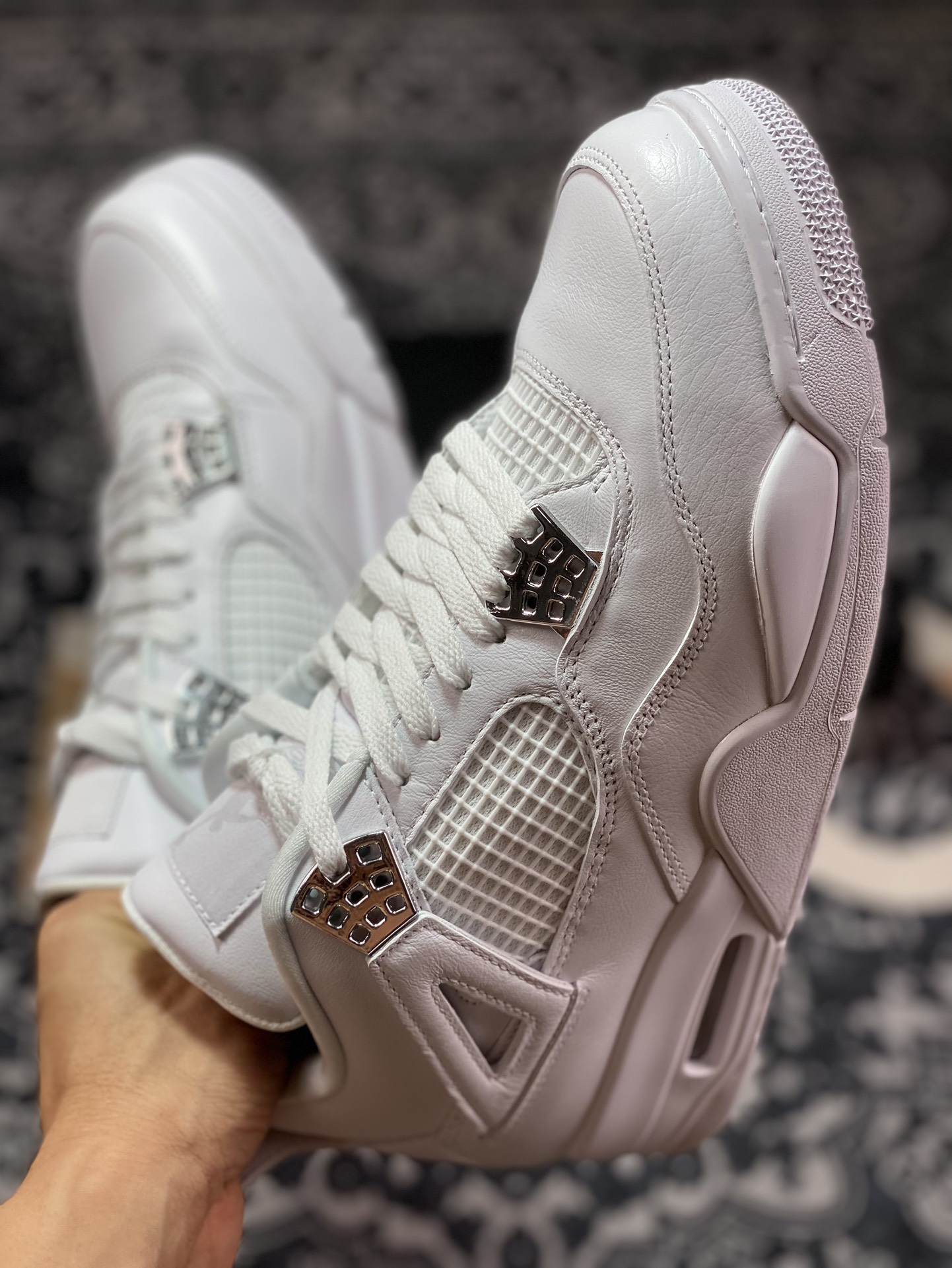 380  New 绿X 巅峰版本 全新升级 Jordan Air Jordan 4 retro pure money 银扣 纯白  308497-100