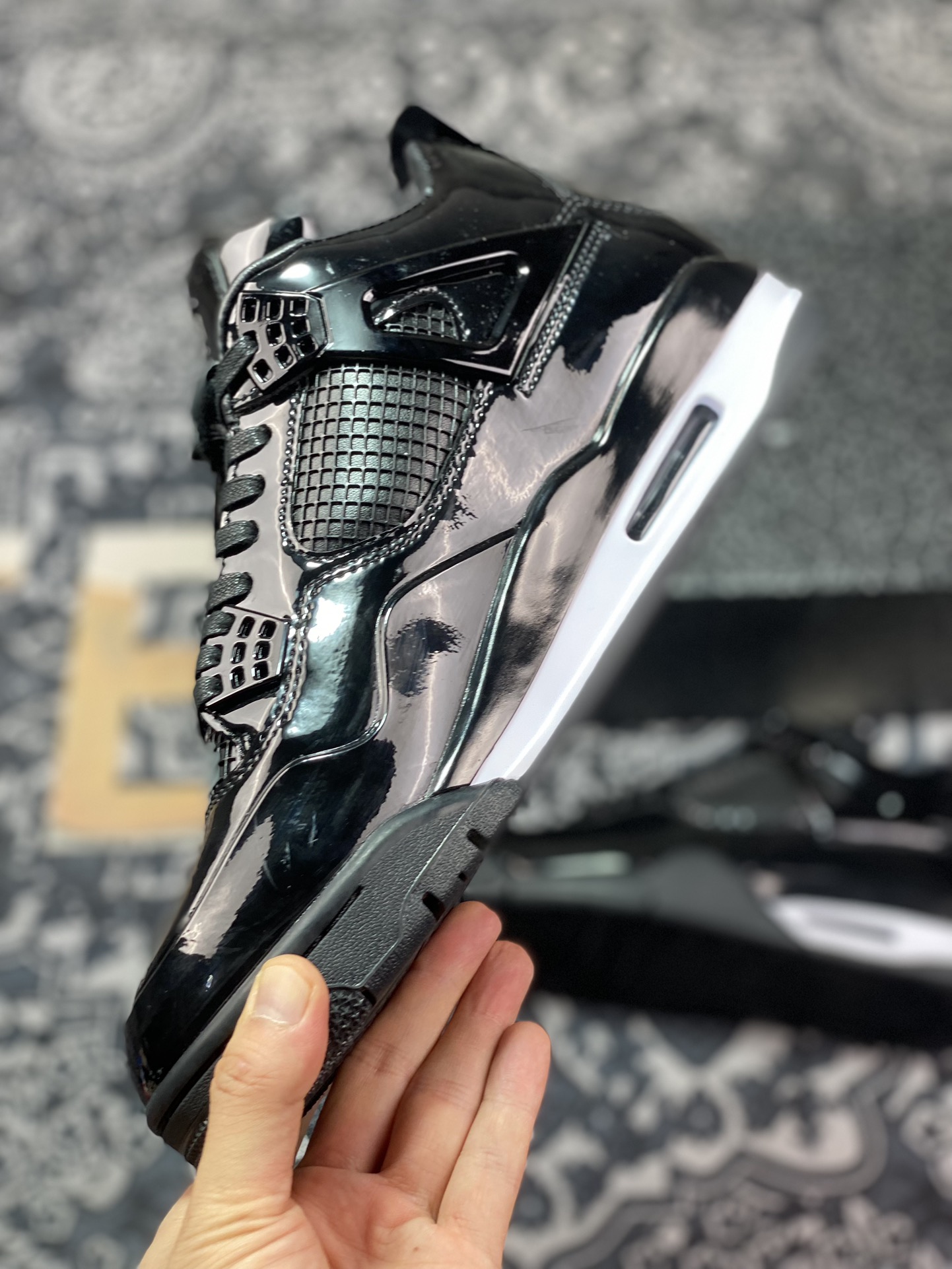 380  Air Jordan 4 ” 11Lab4 Black ” AJ4乔4 黑漆皮 文化篮球鞋 719864-010