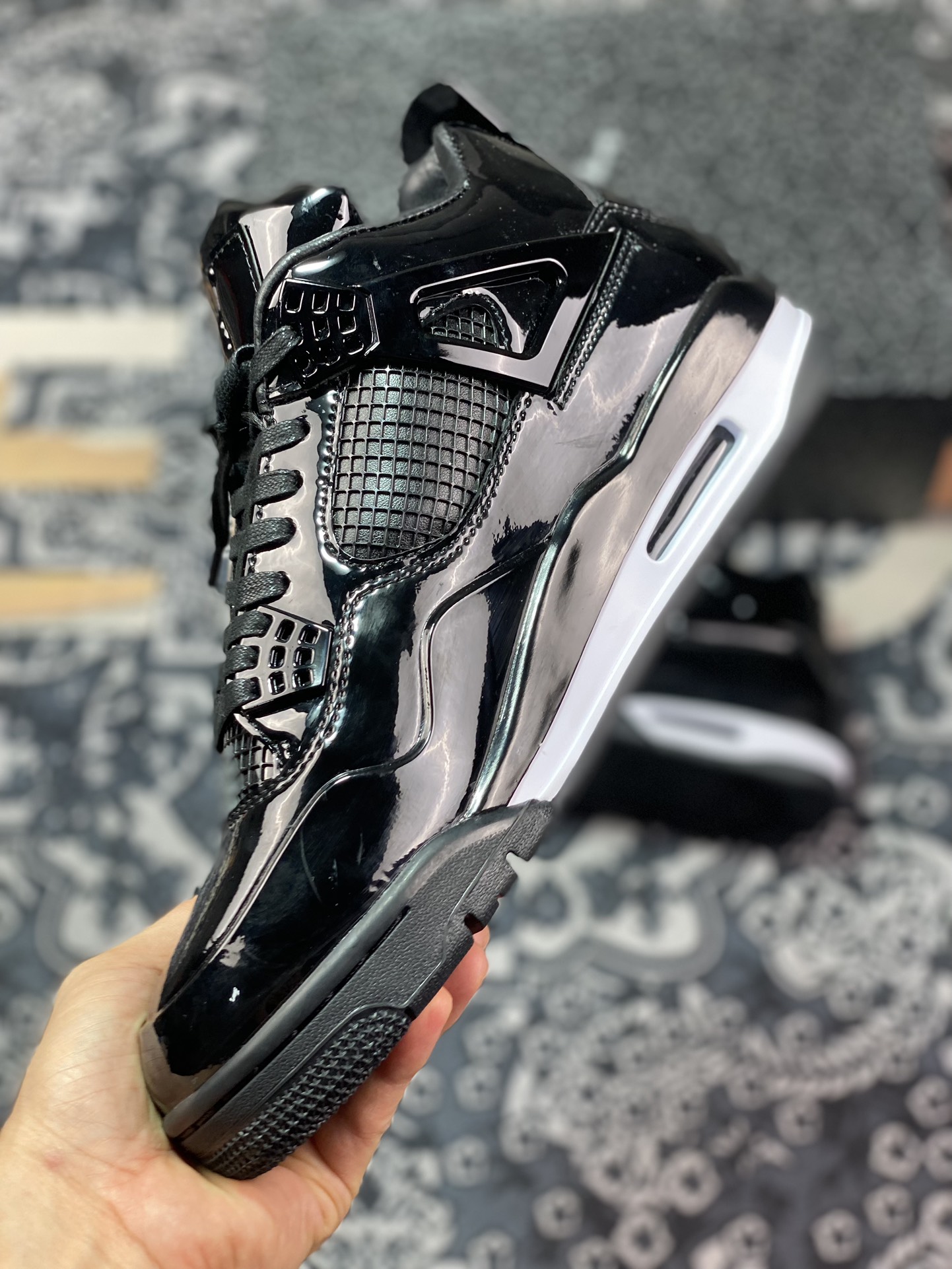 380  Air Jordan 4 ” 11Lab4 Black ” AJ4乔4 黑漆皮 文化篮球鞋 719864-010