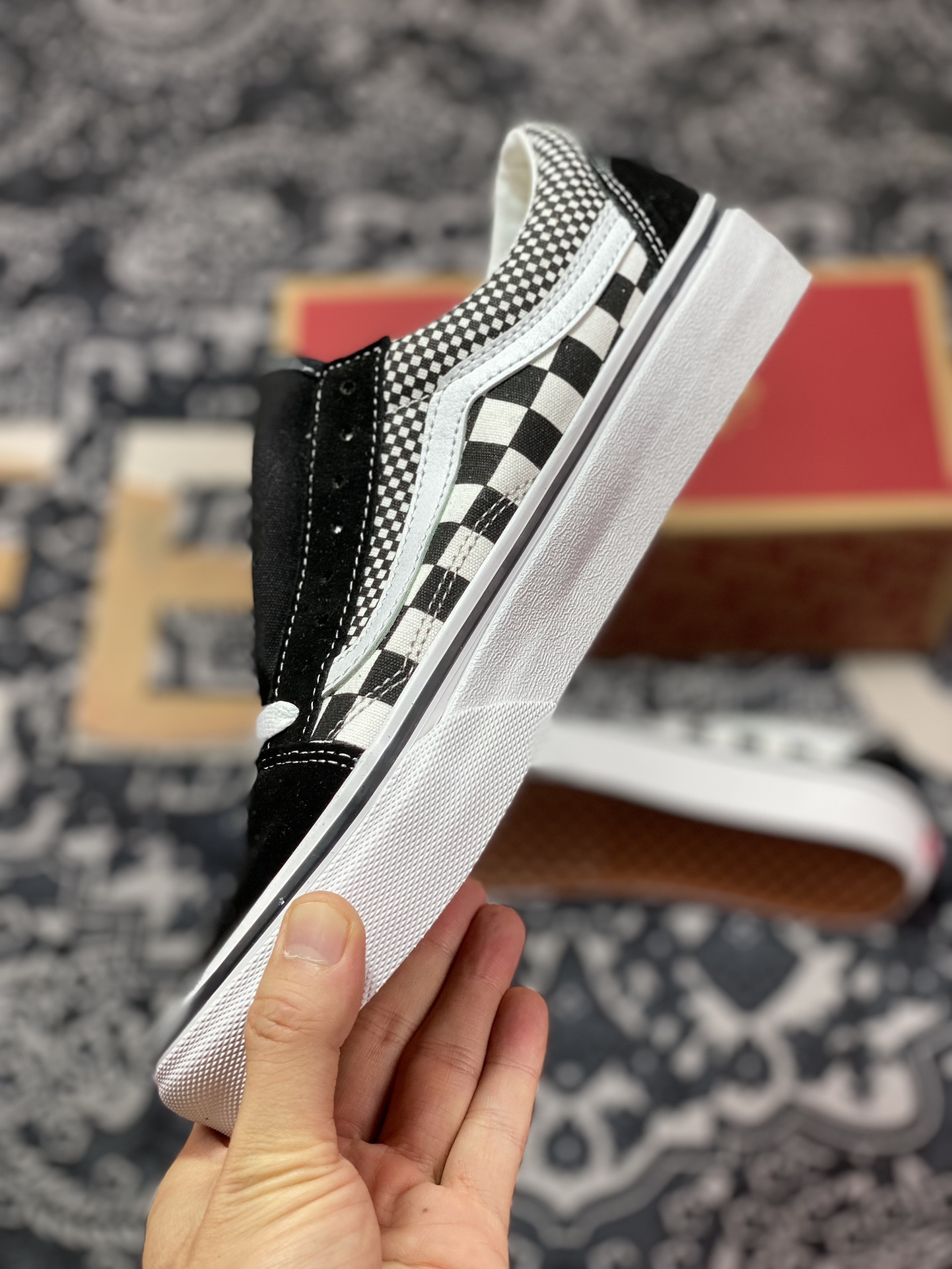 150  Vans Old Skool 黑白棋盘格拼接帆布鞋