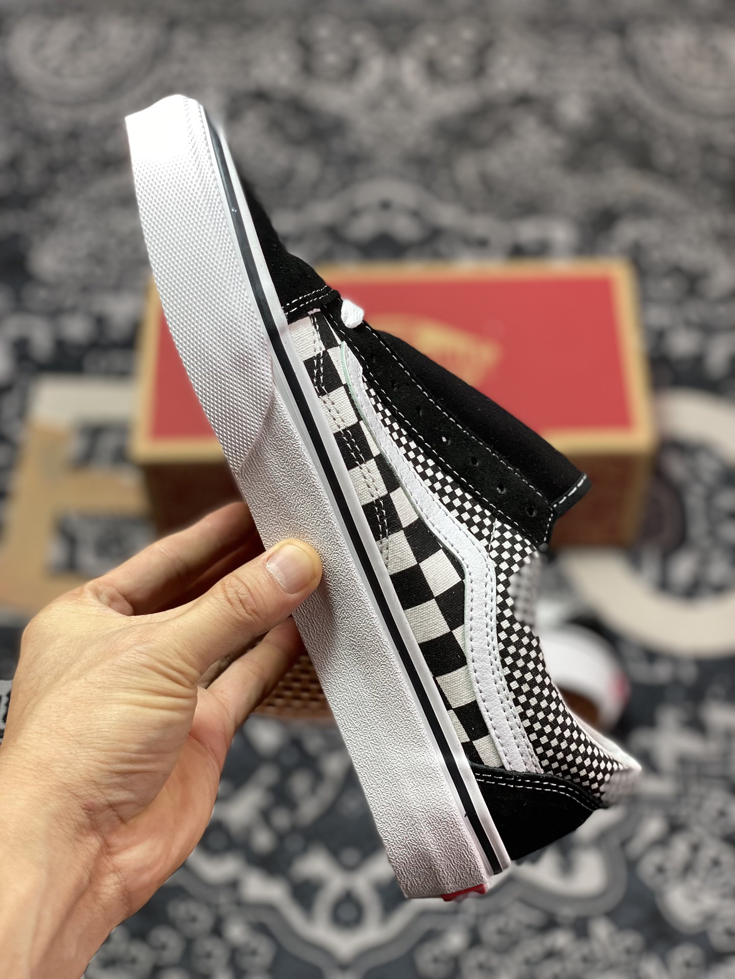 150  Vans Old Skool 黑白棋盘格拼接帆布鞋