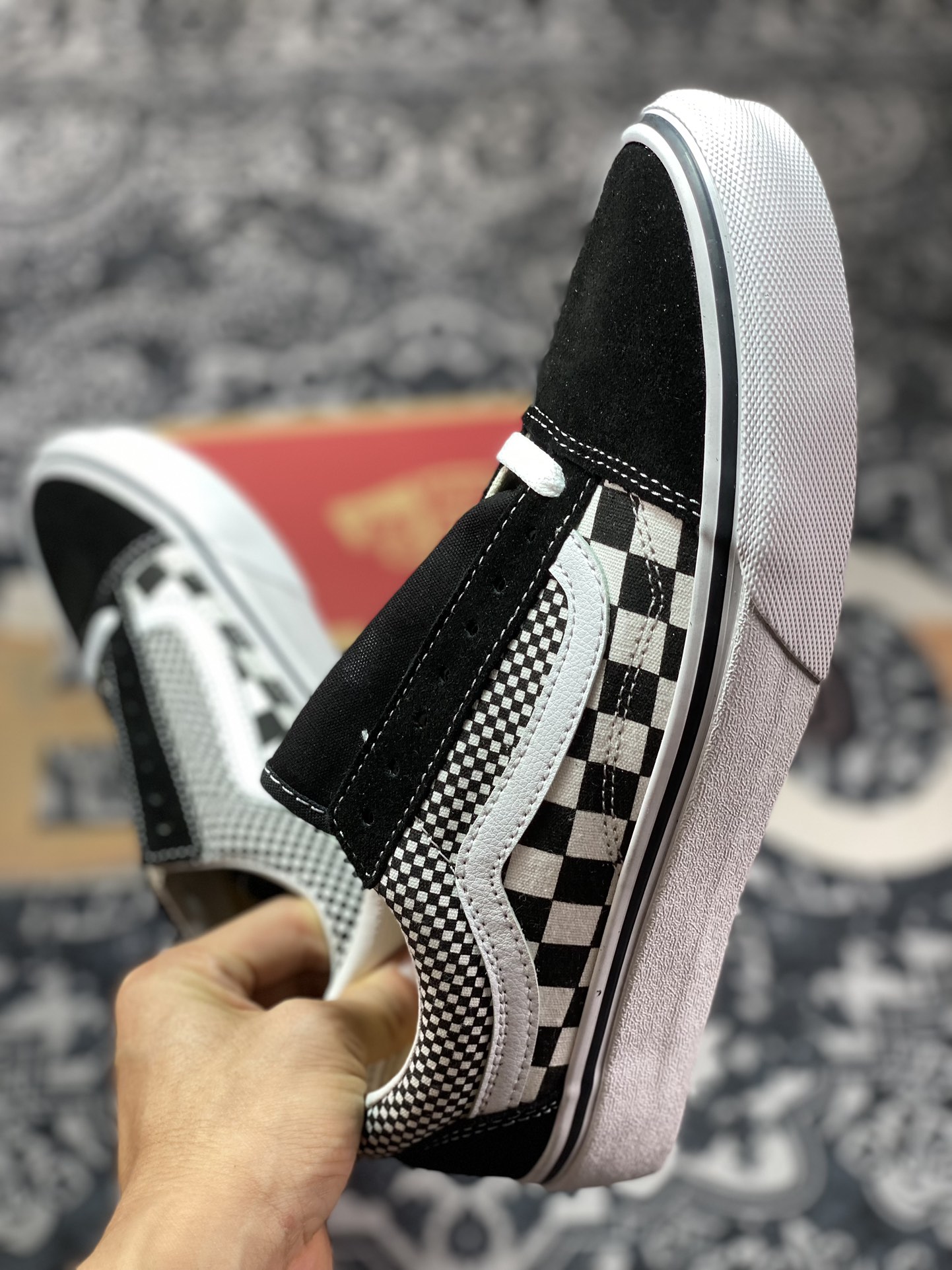 150  Vans Old Skool 黑白棋盘格拼接帆布鞋