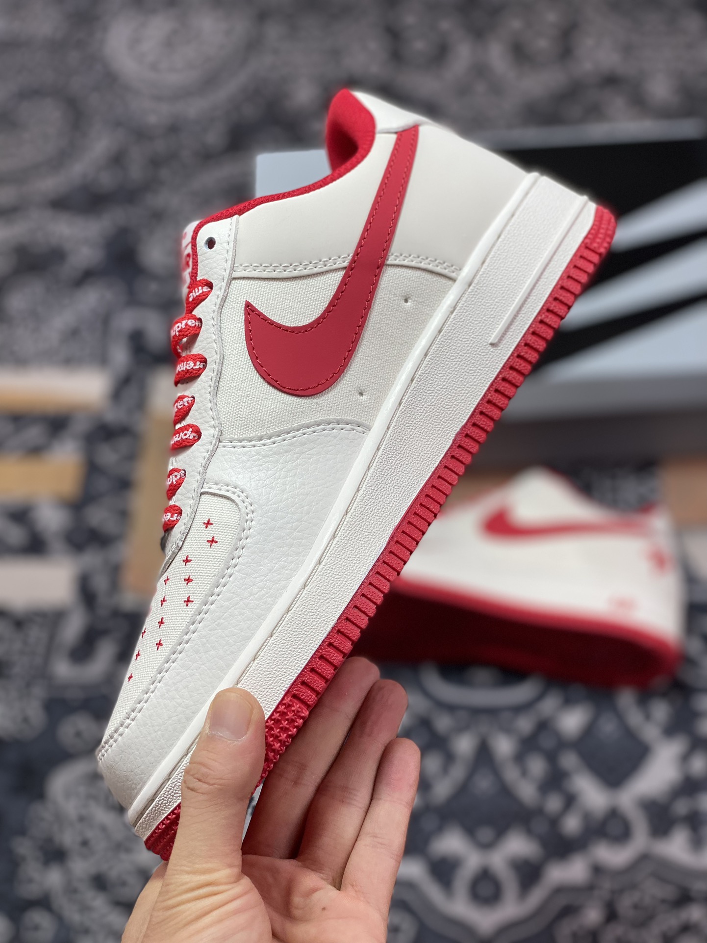 240   Nike Air Force 1 Low"Terror Squad"空军一号板鞋“拼接米白大红TS刺绣”PF9055-758