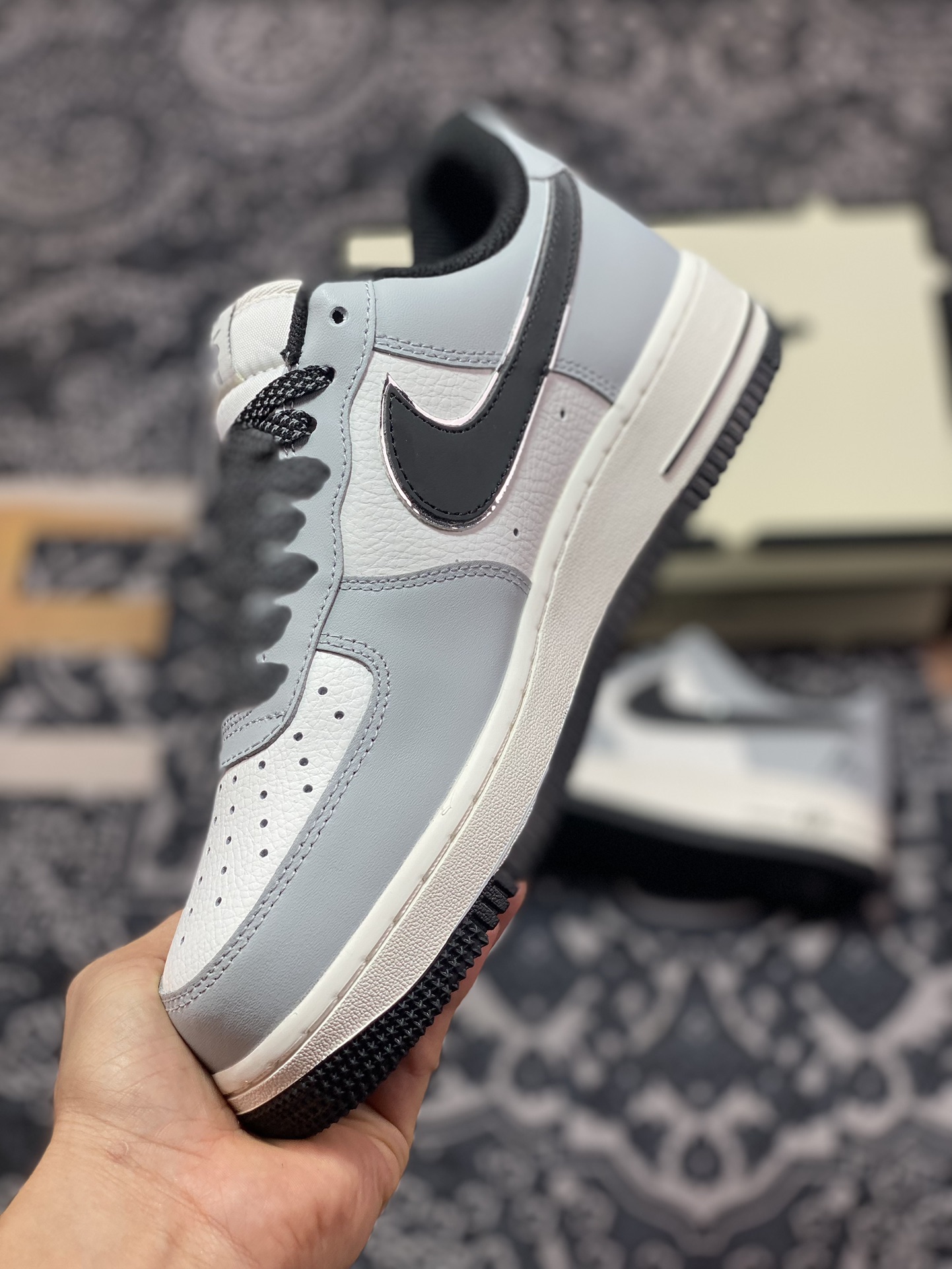 220 Nike Air Force 1'07 Low EMB"Grey/Black/Flax Dream/Mini Swoosh"空军一号板鞋“烟灰白黑Flax Dream刺绣小钩”KP3069-021