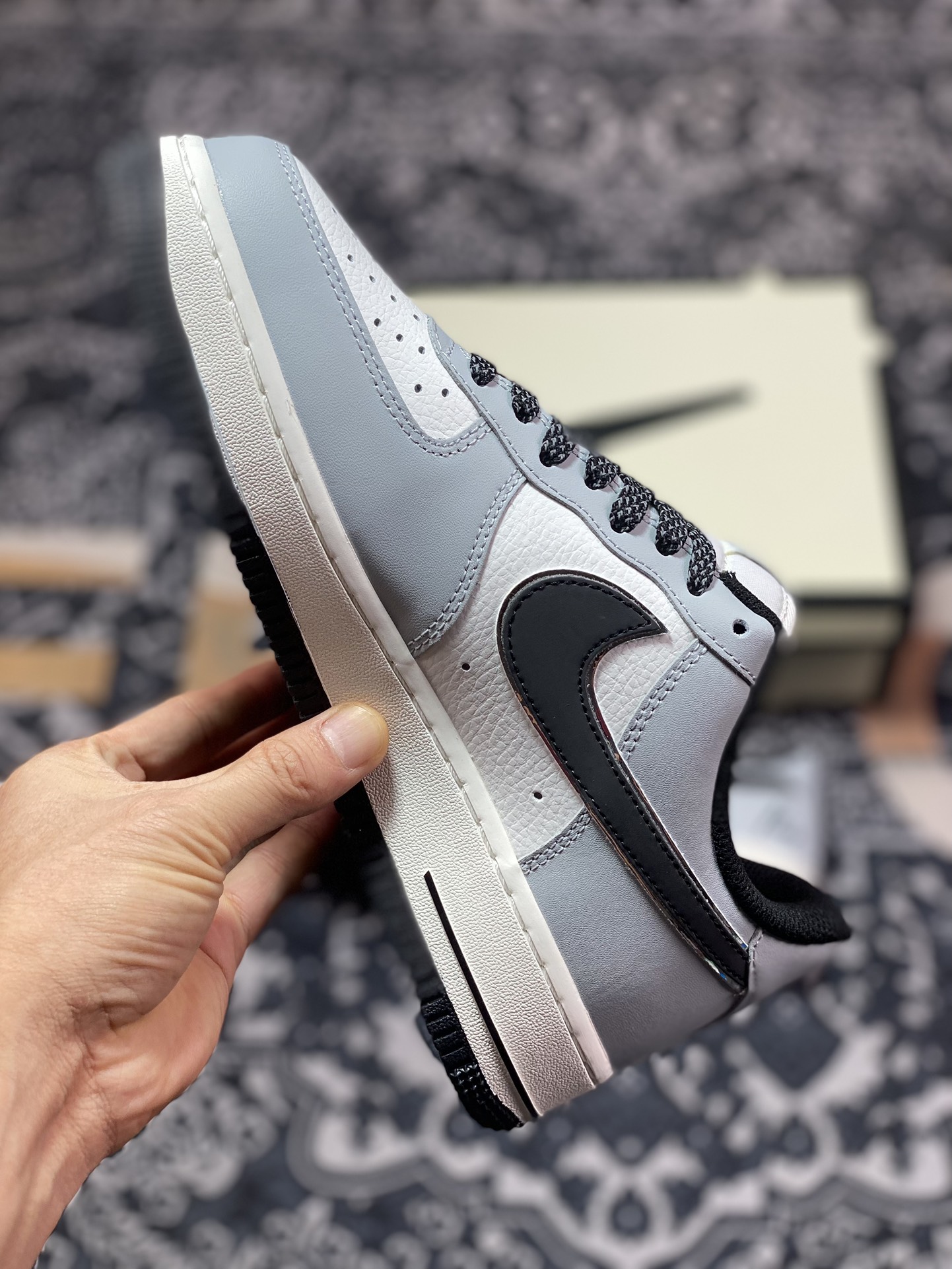 220 Nike Air Force 1'07 Low EMB"Grey/Black/Flax Dream/Mini Swoosh"空军一号板鞋“烟灰白黑Flax Dream刺绣小钩”KP3069-021