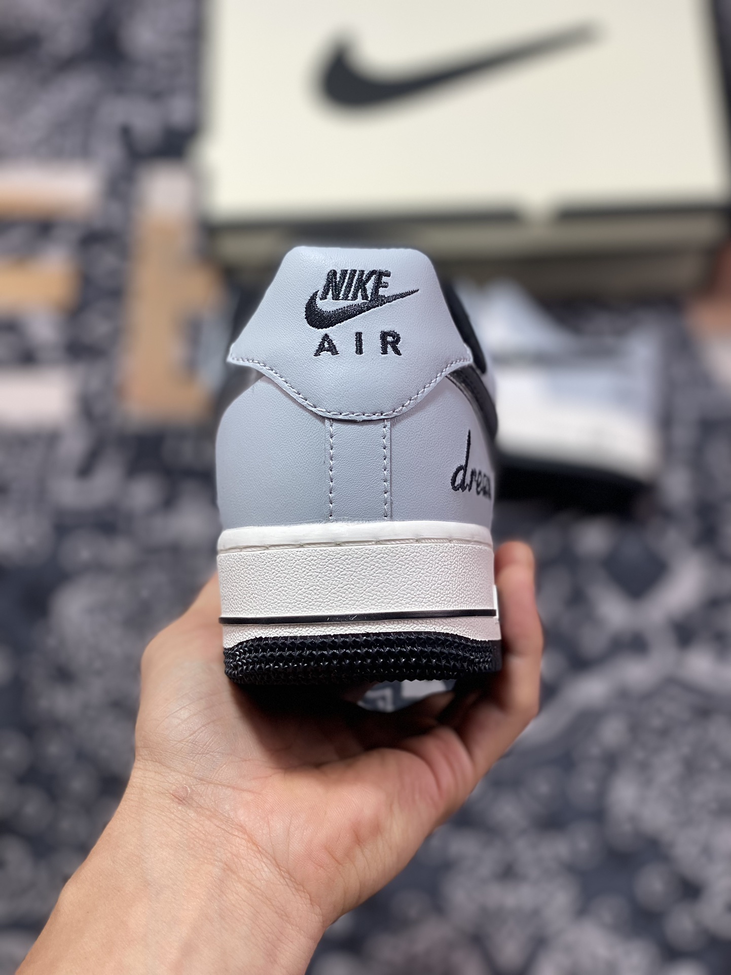 220 Nike Air Force 1'07 Low EMB"Grey/Black/Flax Dream/Mini Swoosh"空军一号板鞋“烟灰白黑Flax Dream刺绣小钩”KP3069-021