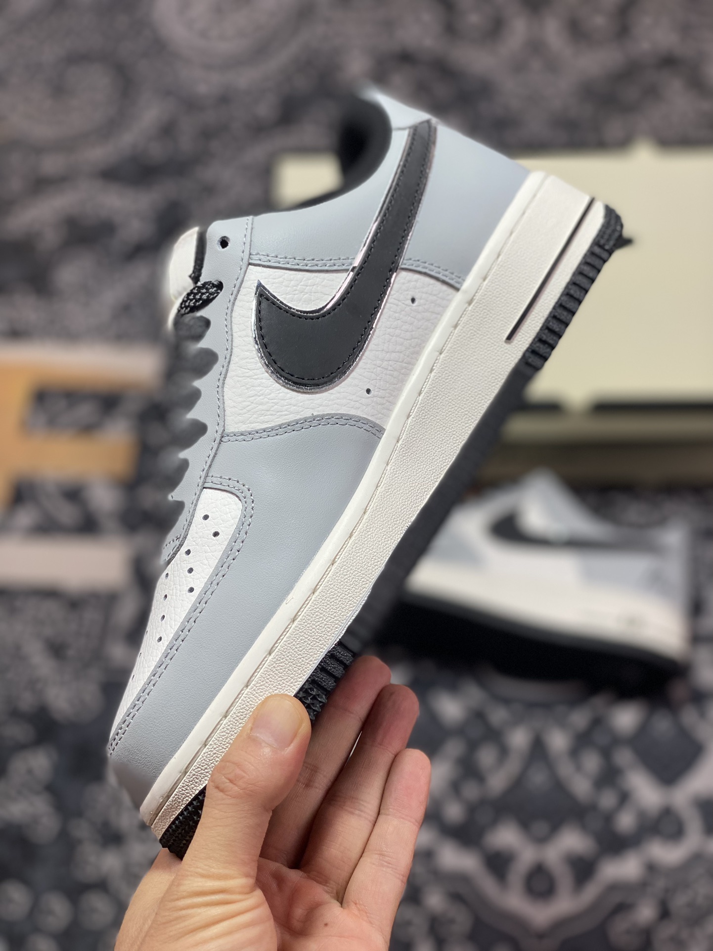 220 Nike Air Force 1'07 Low EMB"Grey/Black/Flax Dream/Mini Swoosh"空军一号板鞋“烟灰白黑Flax Dream刺绣小钩”KP3069-021