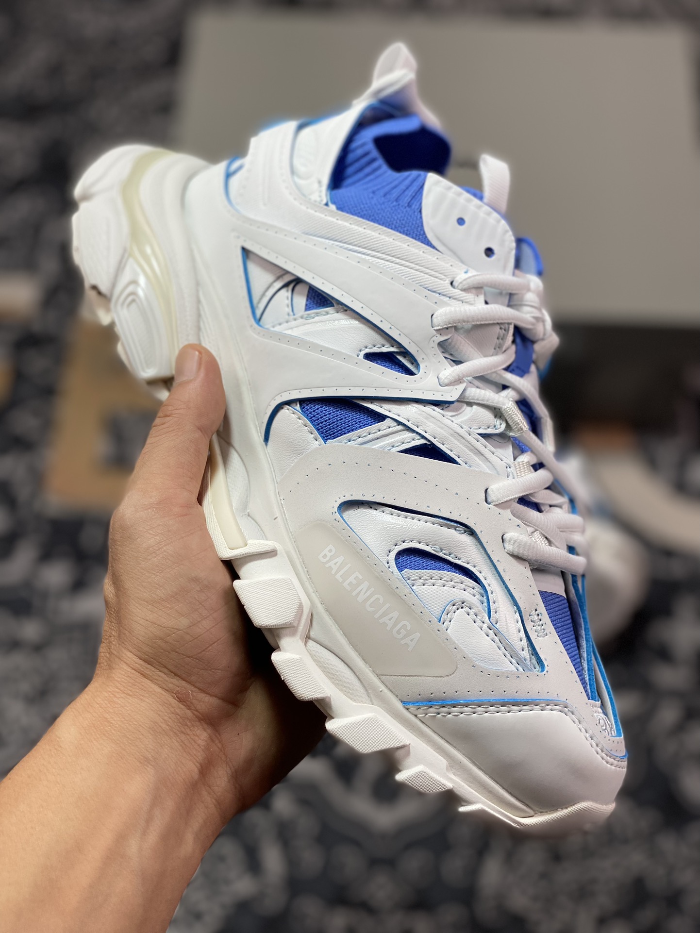 480 巴黎世家BALENCIAGA Track SOCK Trainers 3.0代针织版慢跑鞋“针织米白天蓝”736328 W3SKC 9040