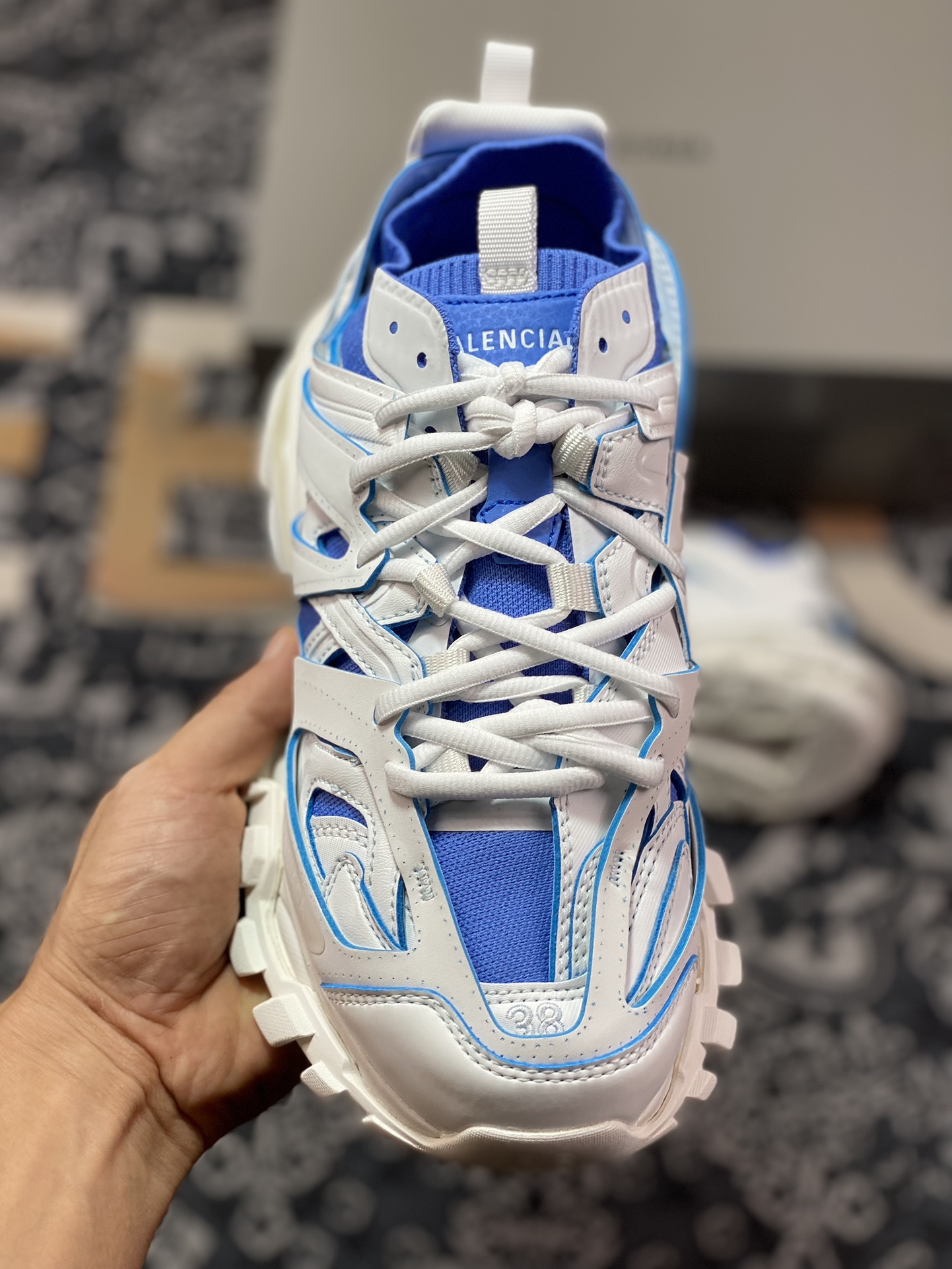 480 巴黎世家BALENCIAGA Track SOCK Trainers 3.0代针织版慢跑鞋“针织米白天蓝”736328 W3SKC 9040