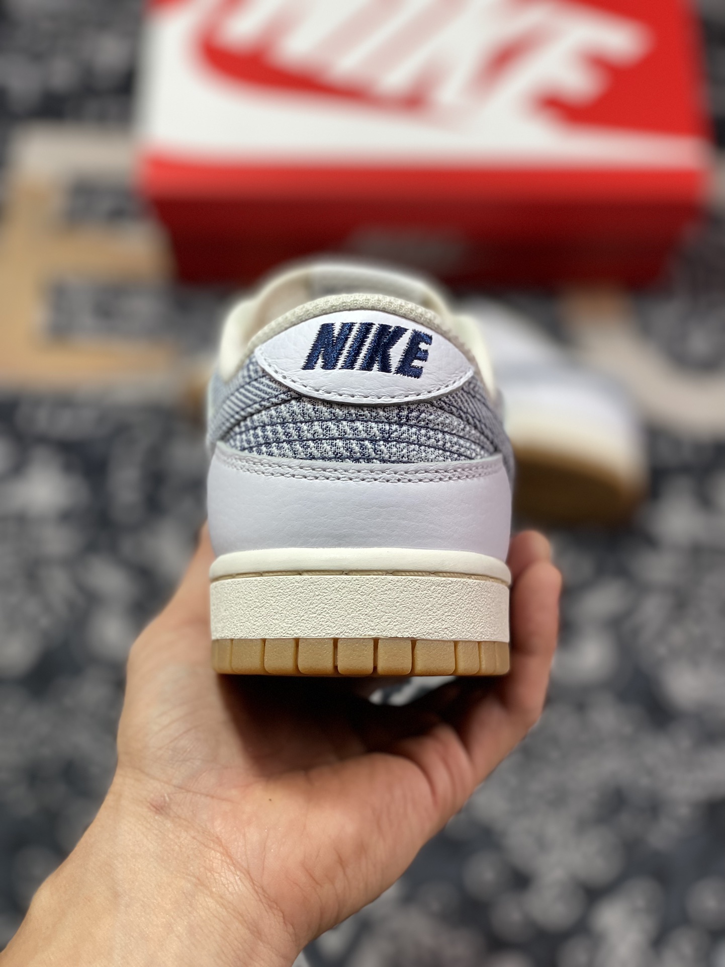 Nike SB Dunk Low ”Washed Denim/Gum” dunk shoes ”White and gray washed denim raw gum sole” FN6881-100