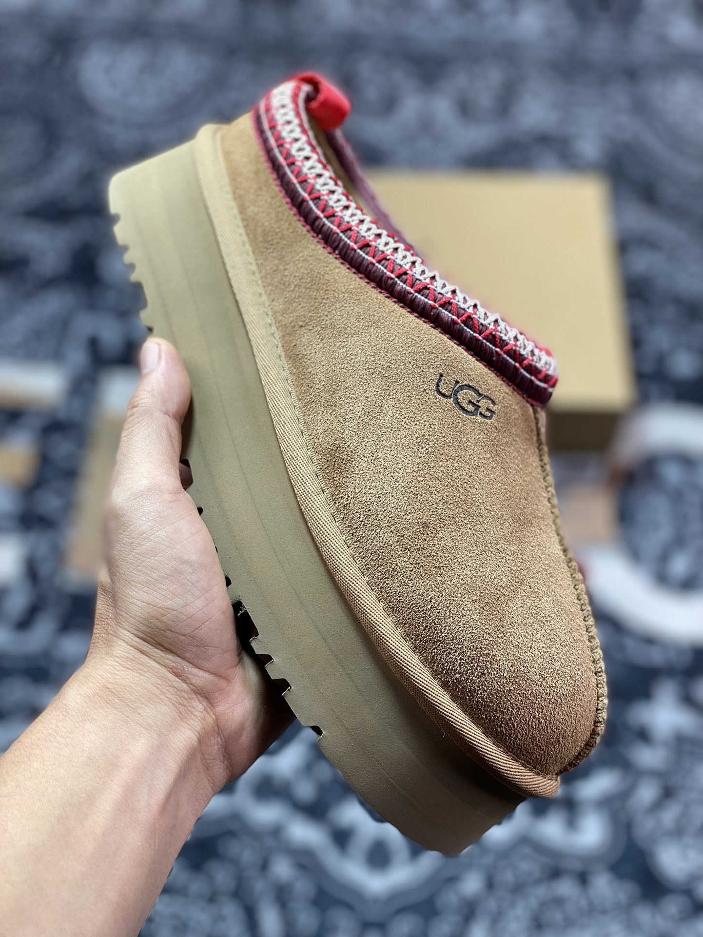 280  UGG W Leisure Tazz Slipper Chestnut 塔茨系列加厚款穆勒风包头舒适露跟半拖鞋“栗子棕红编织加绒”