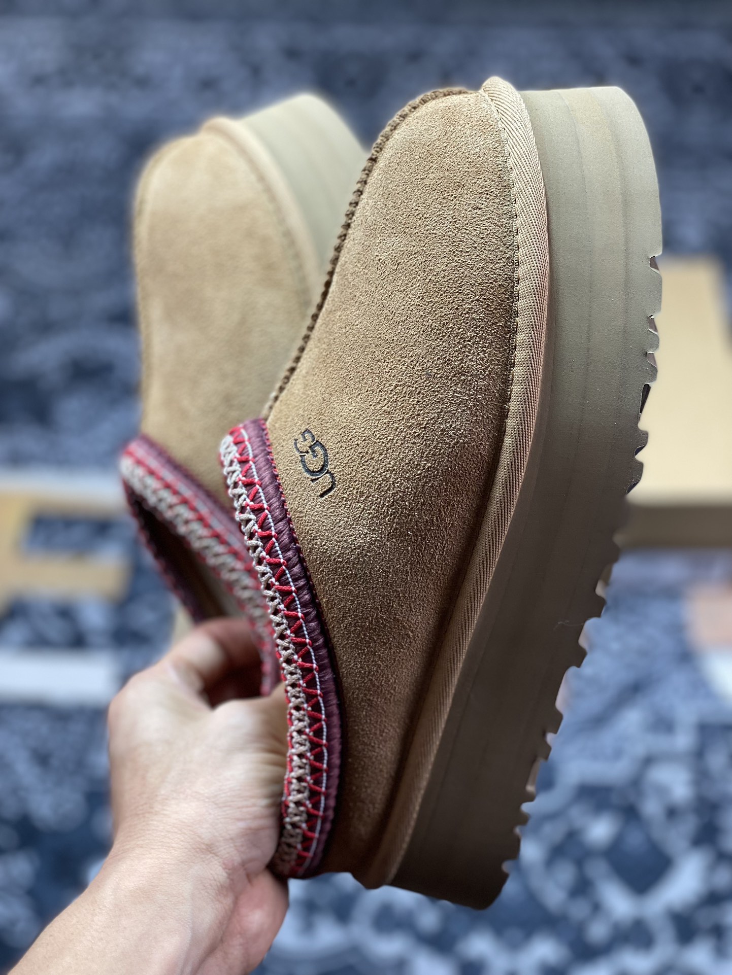 280  UGG W Leisure Tazz Slipper Chestnut 塔茨系列加厚款穆勒风包头舒适露跟半拖鞋“栗子棕红编织加绒”