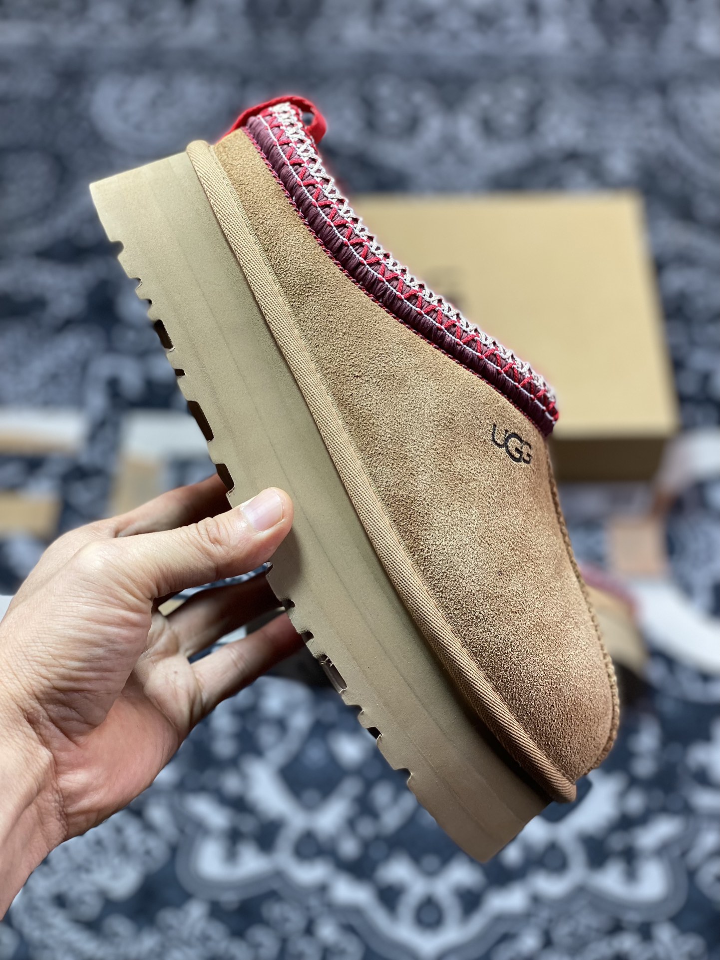 280  UGG W Leisure Tazz Slipper Chestnut 塔茨系列加厚款穆勒风包头舒适露跟半拖鞋“栗子棕红编织加绒”